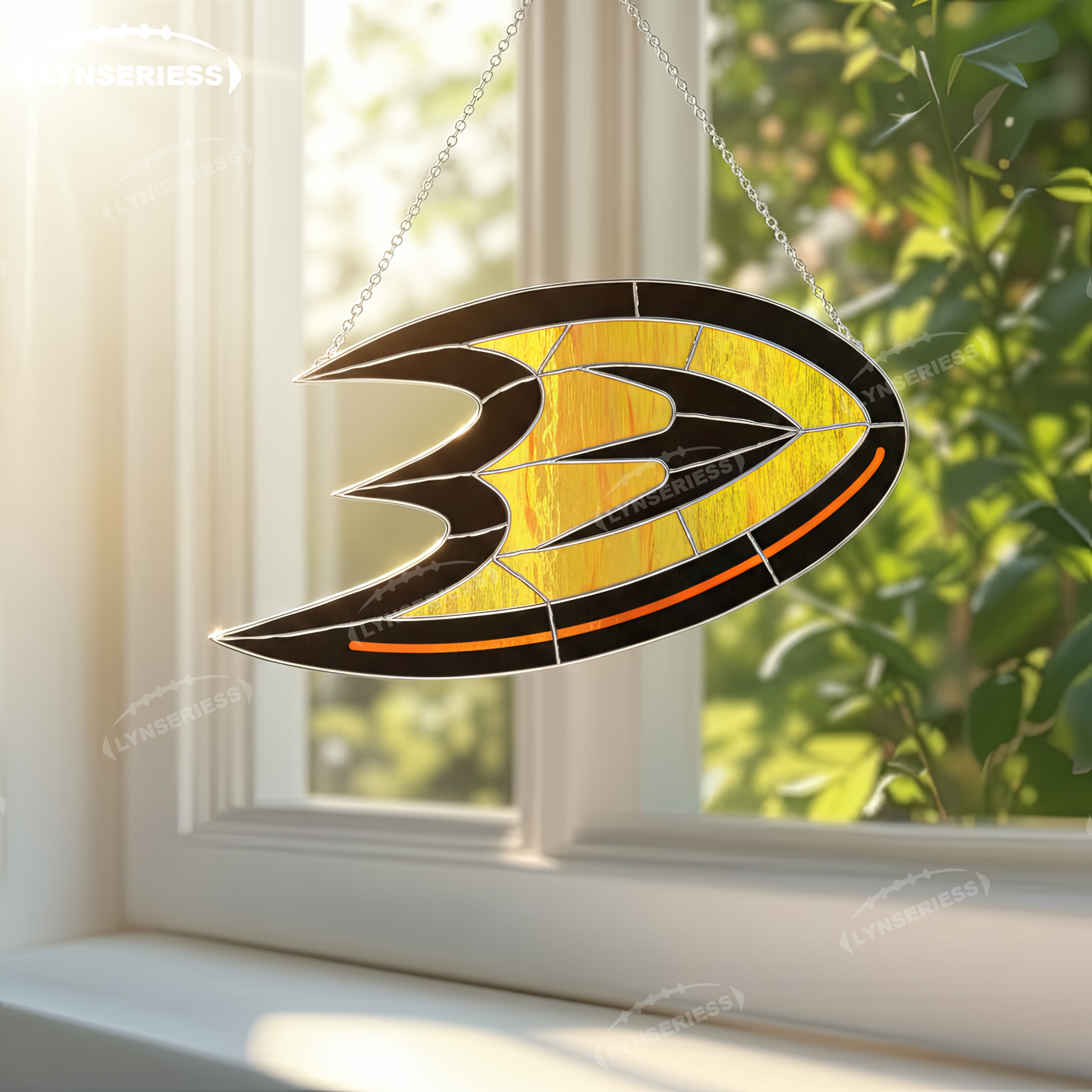 NHL Anaheim Ducks Logo Artwork Handcrafted Stained Glass Suncatcher Fan Cave Decor NHL Gift Idea