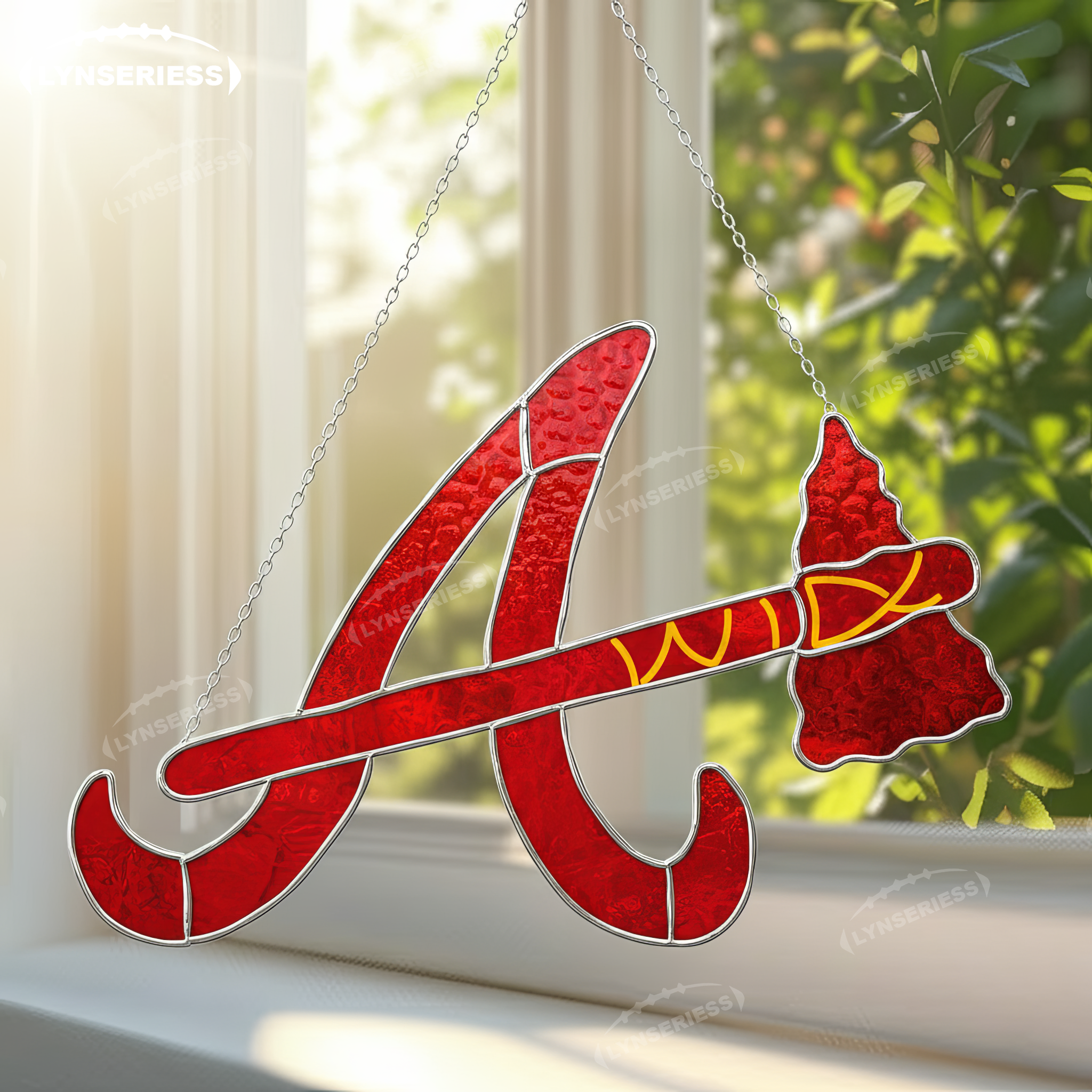MLB Atlanta Braves Logo Artwork Handcrafted Stained Glass Suncatcher Fan Cave Decor MLB Gift Idea