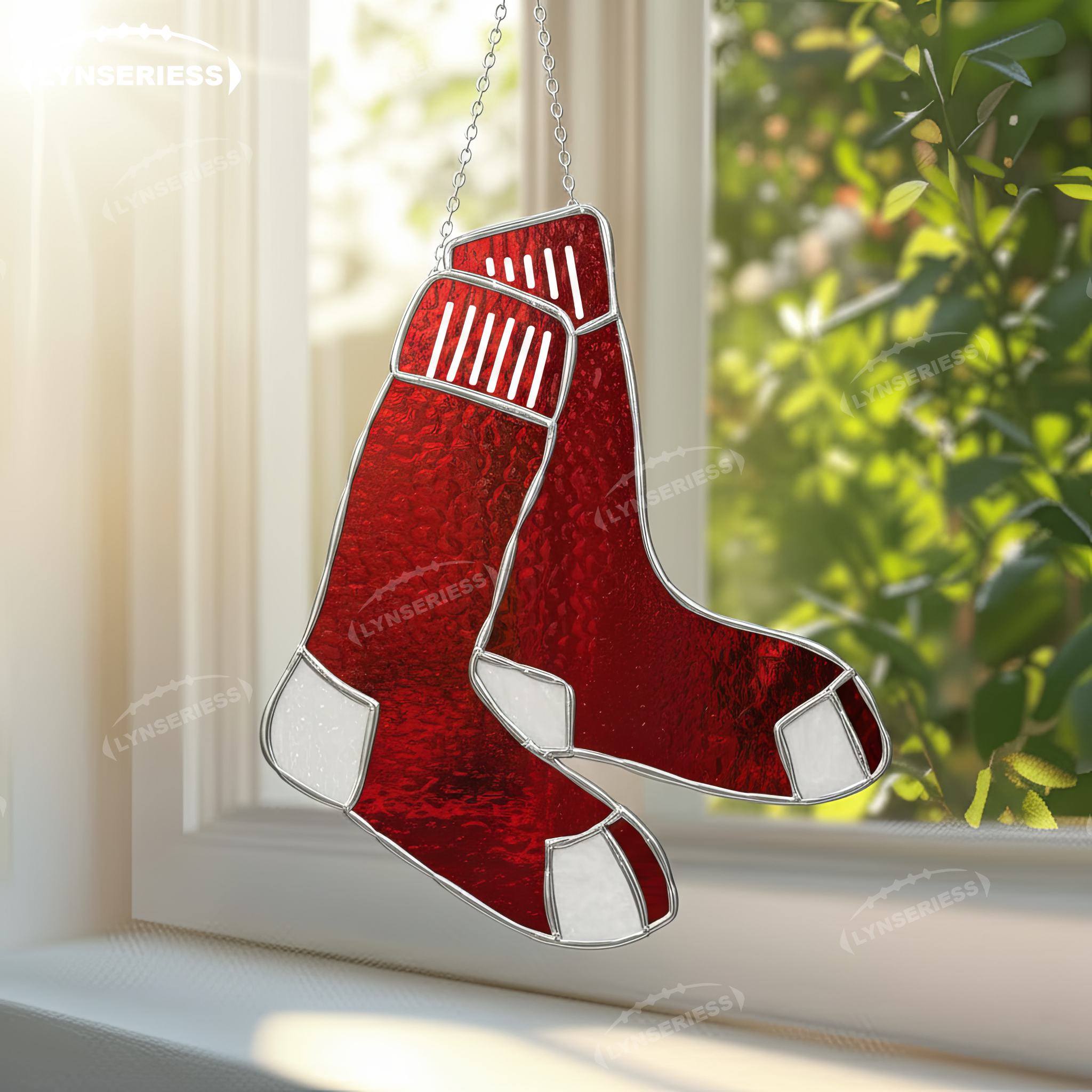 MLB Boston Red Sox Logo Artwork Handcrafted Stained Glass Suncatcher Fan Cave Decor MLB Gift Idea