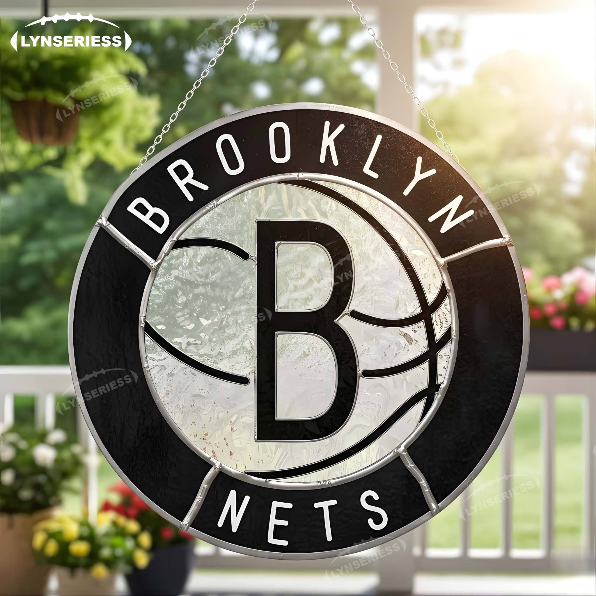 NBA Brooklyn Nets Logo Artwork Handcrafted Stained Glass Suncatcher Fan Cave Decor NBA Gift Idea