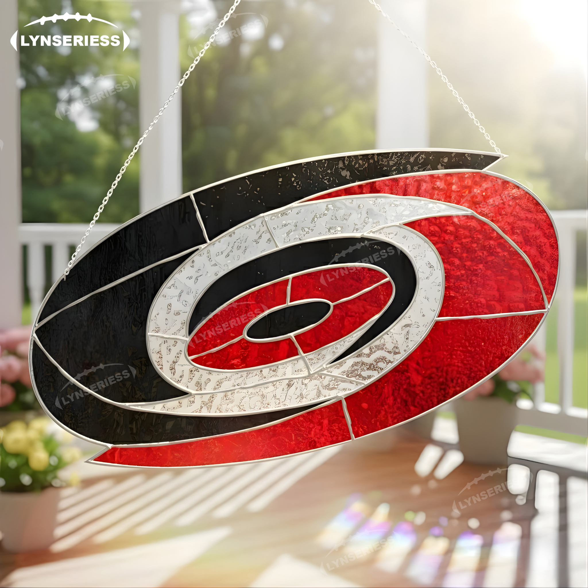 NHL Carolina Hurricanes Logo Artwork Handcrafted Stained Glass Suncatcher Fan Cave Decor NHL Gift Idea