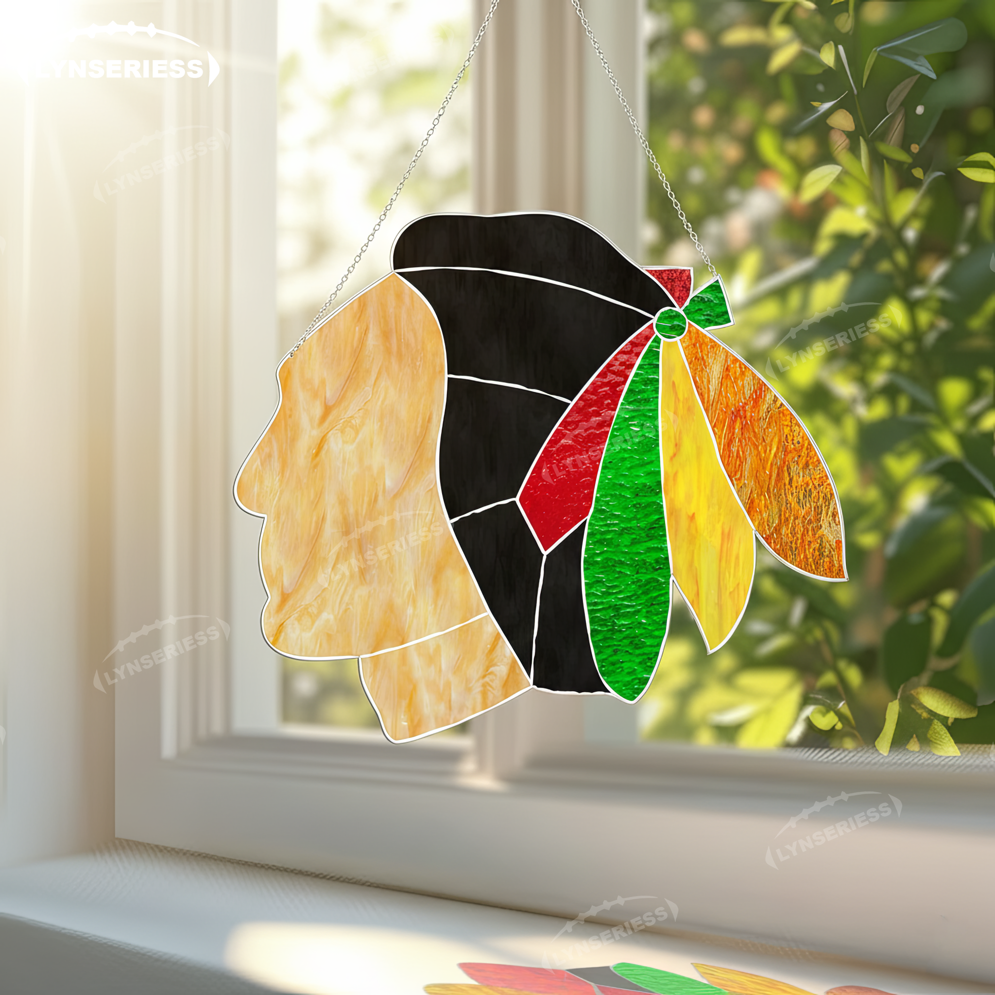 NHL Chicago Blackhawks Logo Artwork Handcrafted Stained Glass Suncatcher Fan Cave Decor NHL Gift Idea