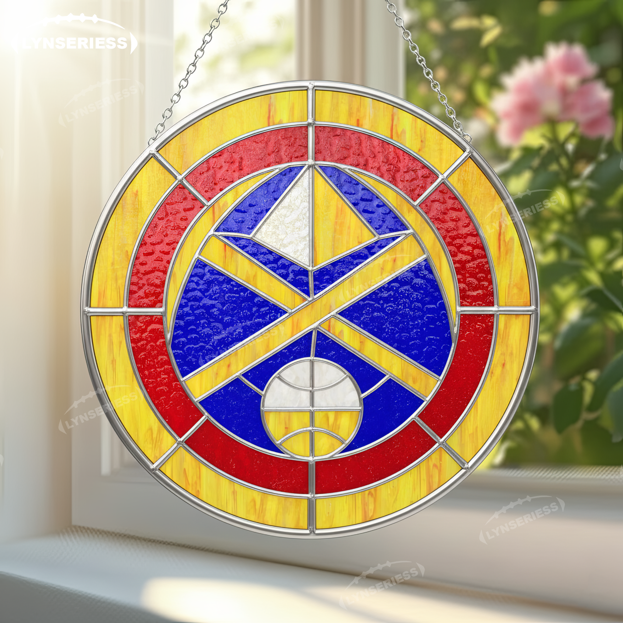 NBA Denver Nuggets Logo Artwork Handcrafted Stained Glass Suncatcher Fan Cave Decor NBA Gift Idea