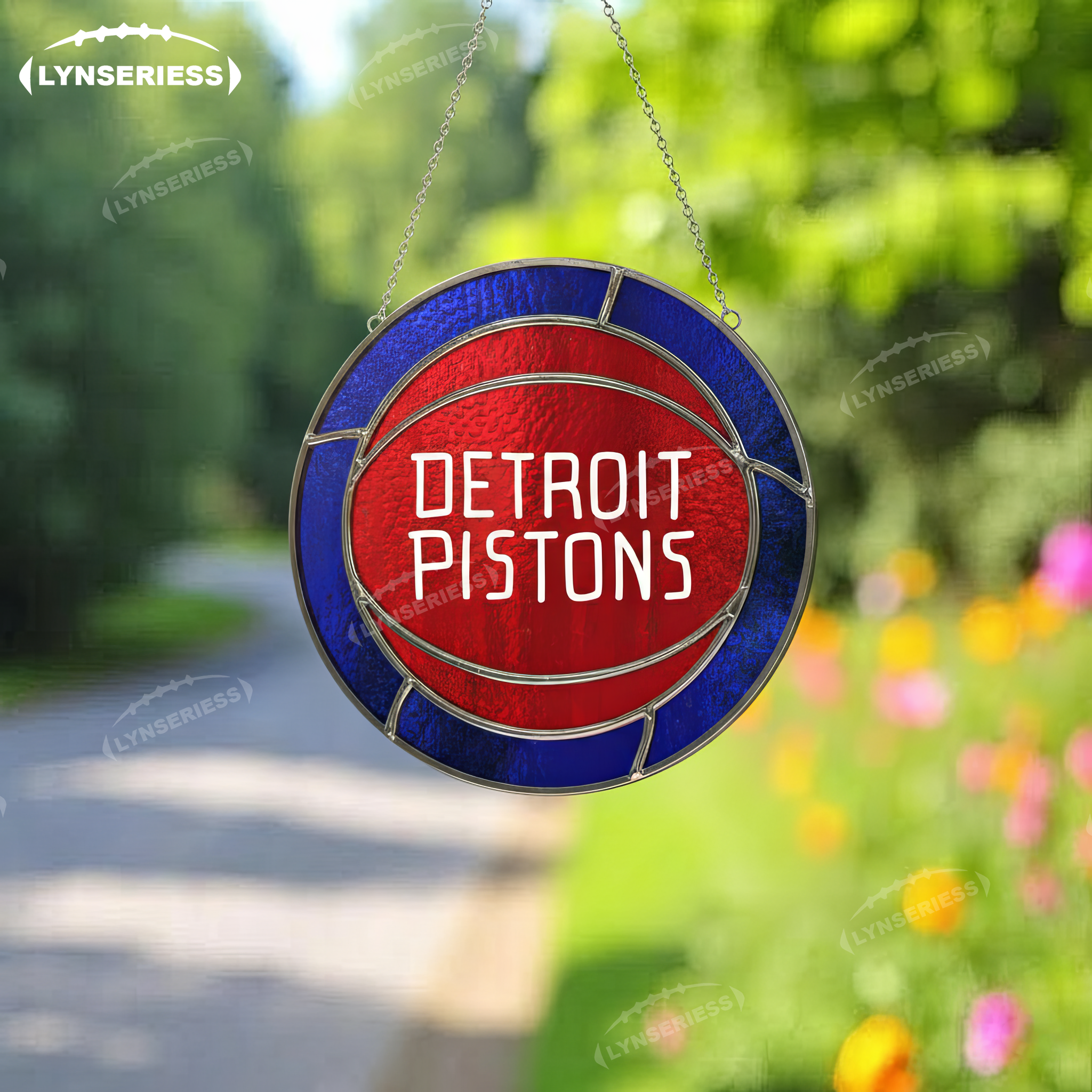 NBA Detroit Pistons Logo Artwork Handcrafted Stained Glass Suncatcher Fan Cave Decor NBA Gift Idea