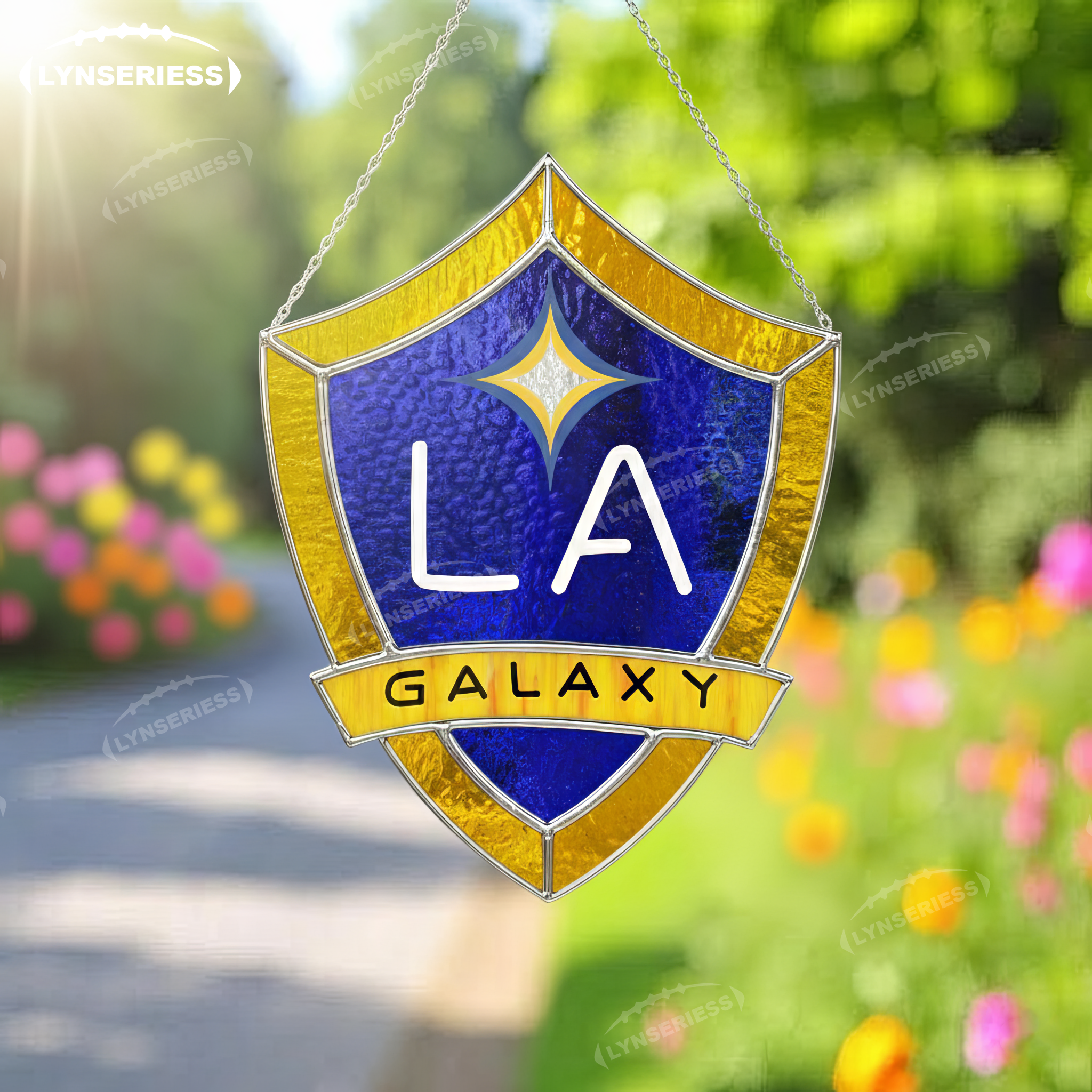 MLS Los Angeles Galaxy Logo Artwork Handcrafted Stained Glass Suncatcher Fan Cave Decor MLS Gift Idea