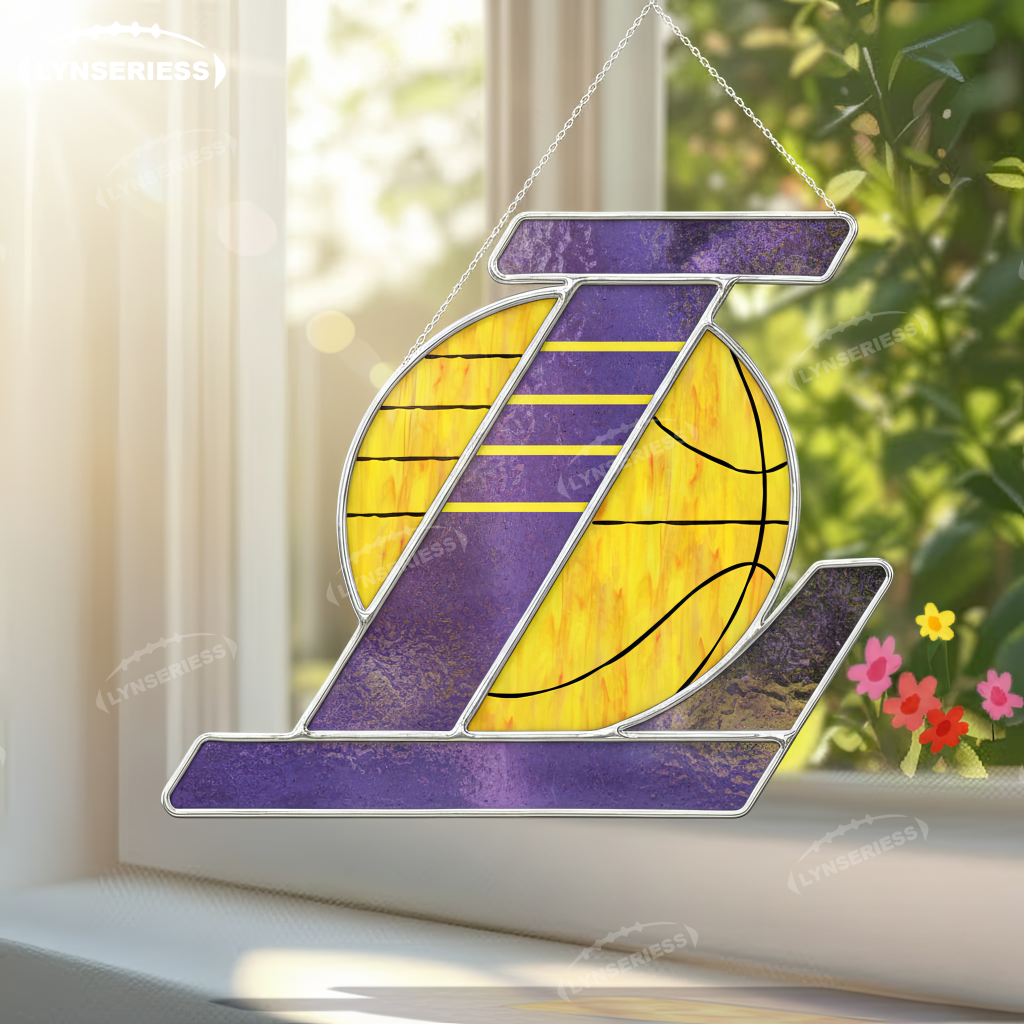 NBA Los Angeles Lakers Logo Artwork Handcrafted Stained Glass Suncatcher Fan Cave Decor NBA Gift Idea
