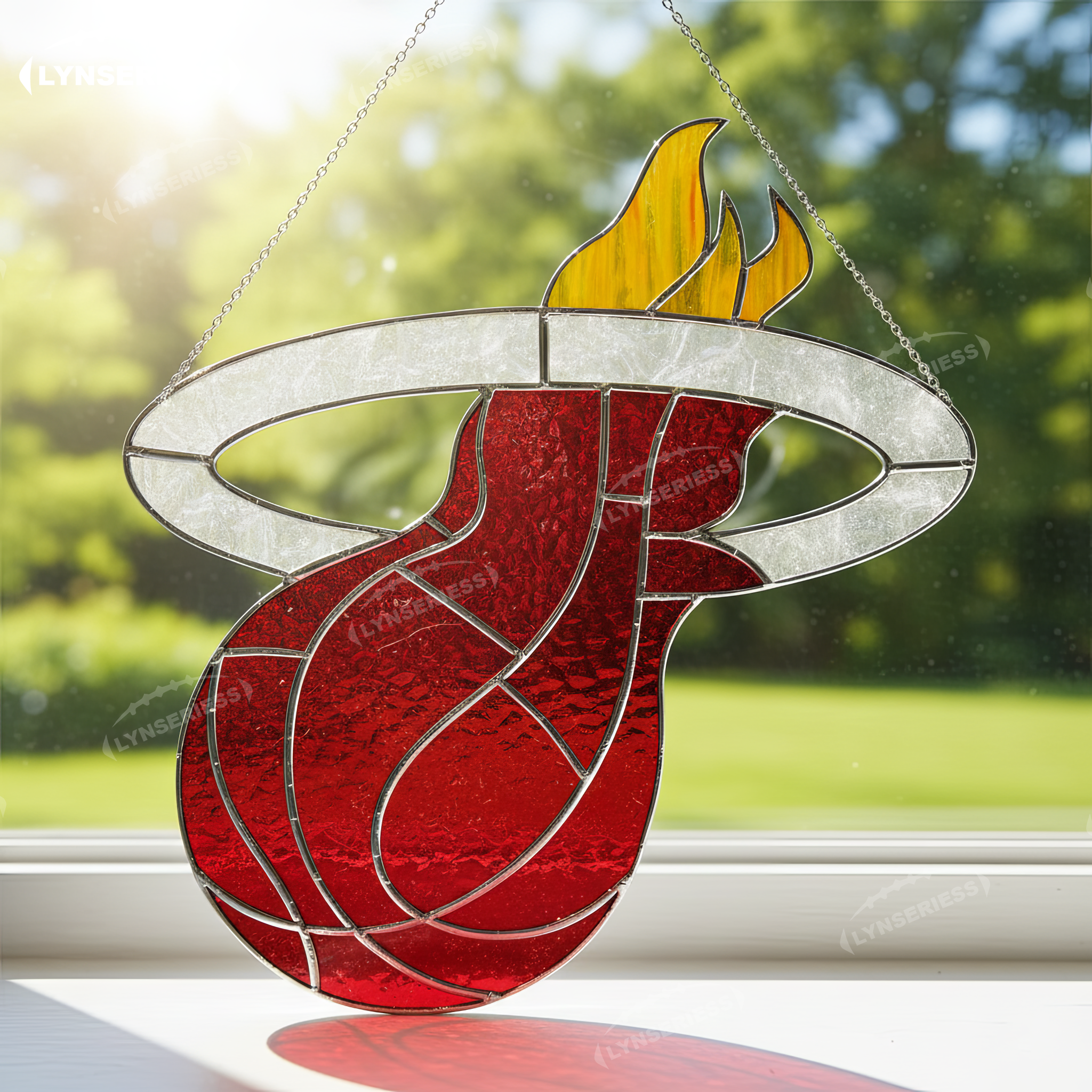 NBA Miami Heat Logo Artwork Handcrafted Stained Glass Suncatcher Fan Cave Decor NBA Gift Idea