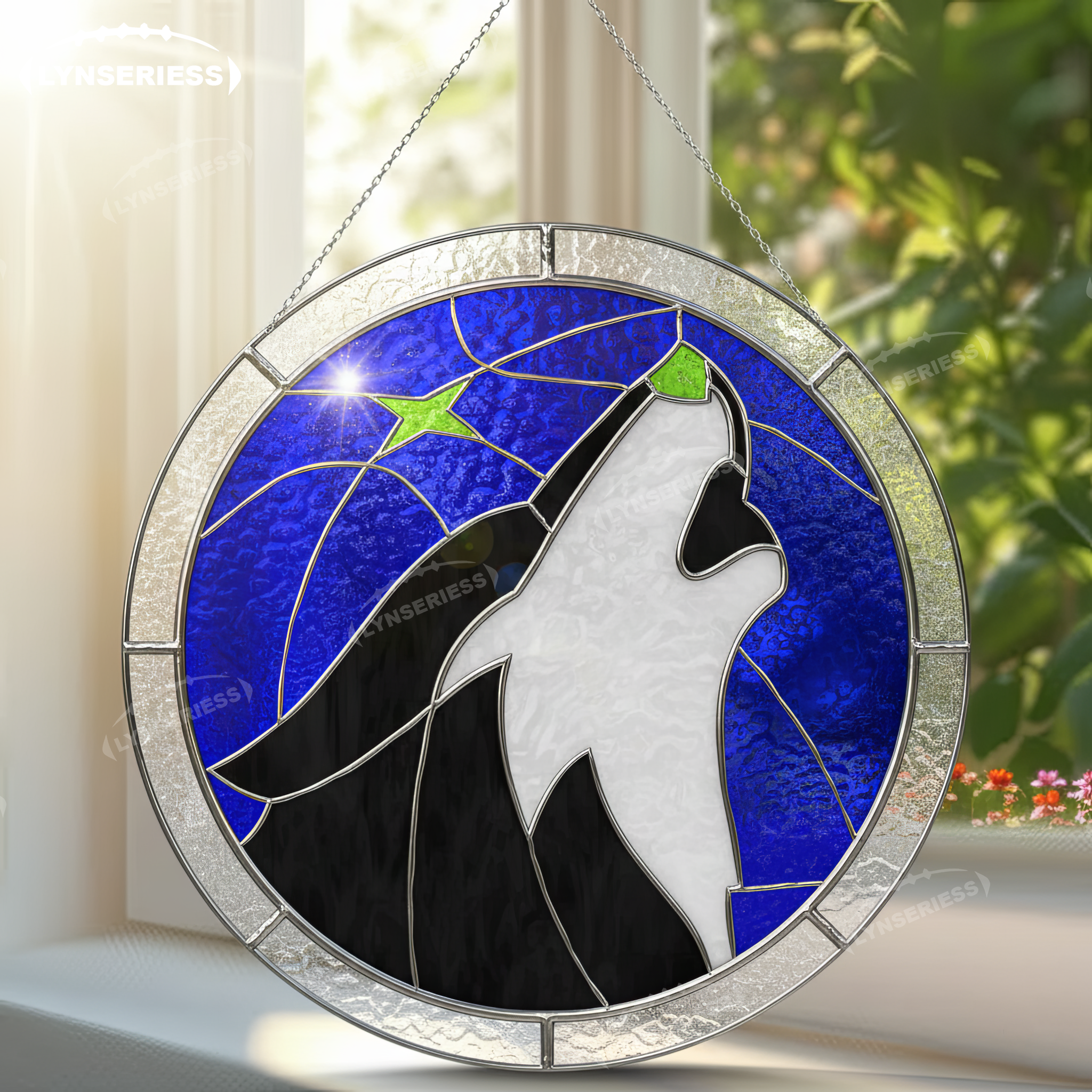 NBA Minnesota Timberwolves Logo Artwork Handcrafted Stained Glass Suncatcher Fan Cave Decor NBA Gift Idea