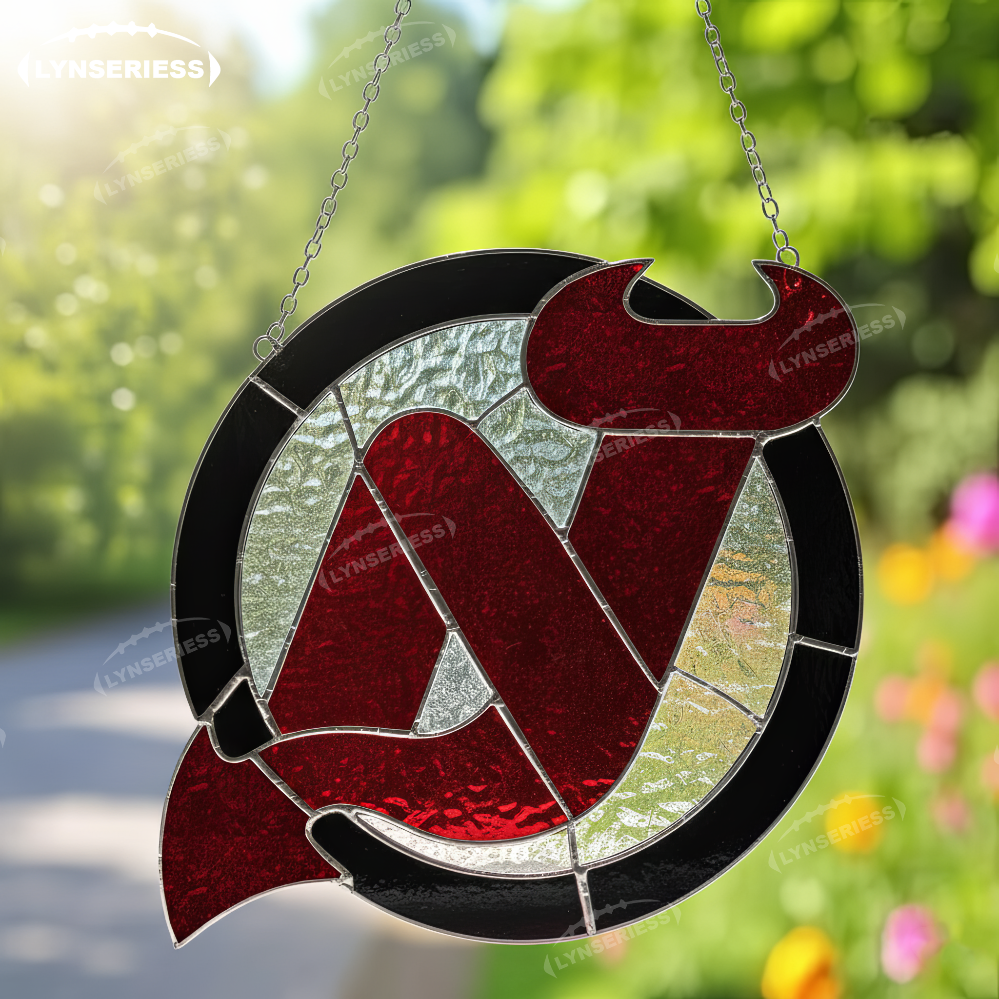 NHL New Jersey Devils Logo Artwork Handcrafted Stained Glass Suncatcher Fan Cave Decor NHL Gift Idea