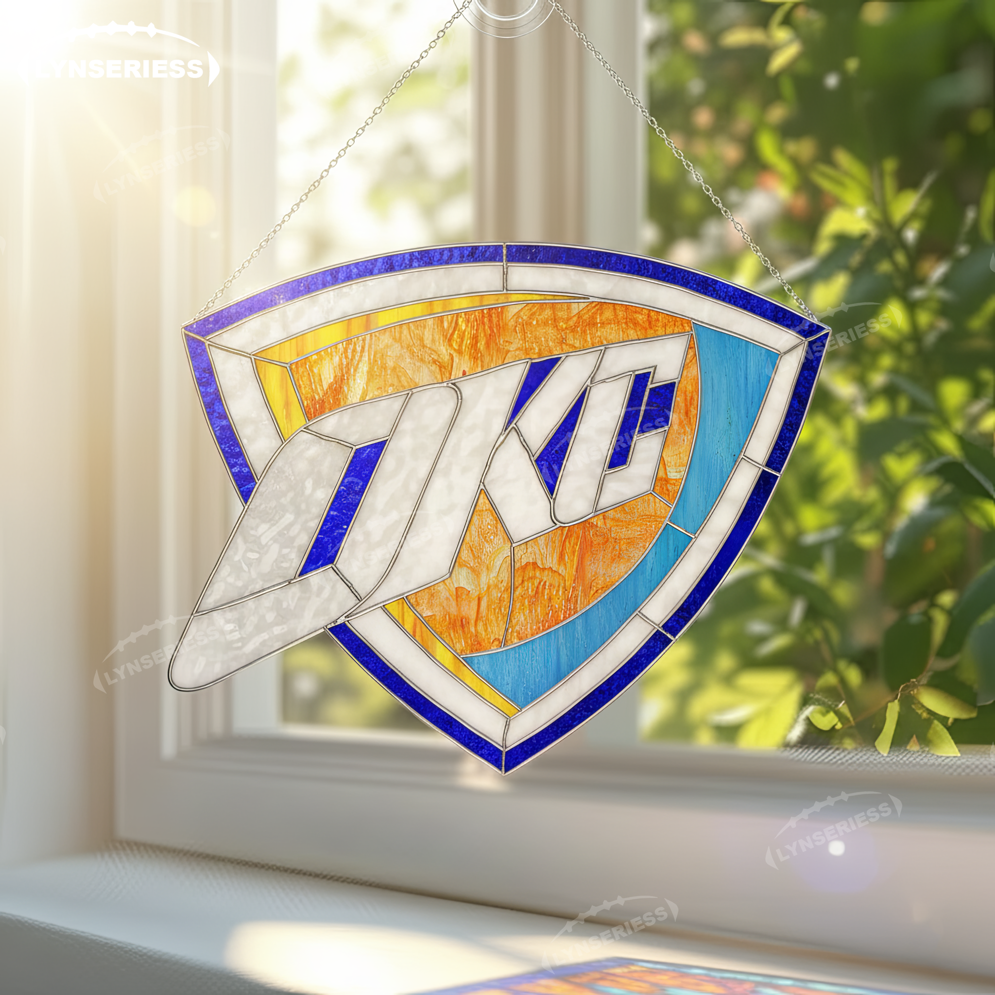 NBA Oklahoma City Thunder Logo Artwork Handcrafted Stained Glass Suncatcher Fan Cave Decor NBA Gift Idea