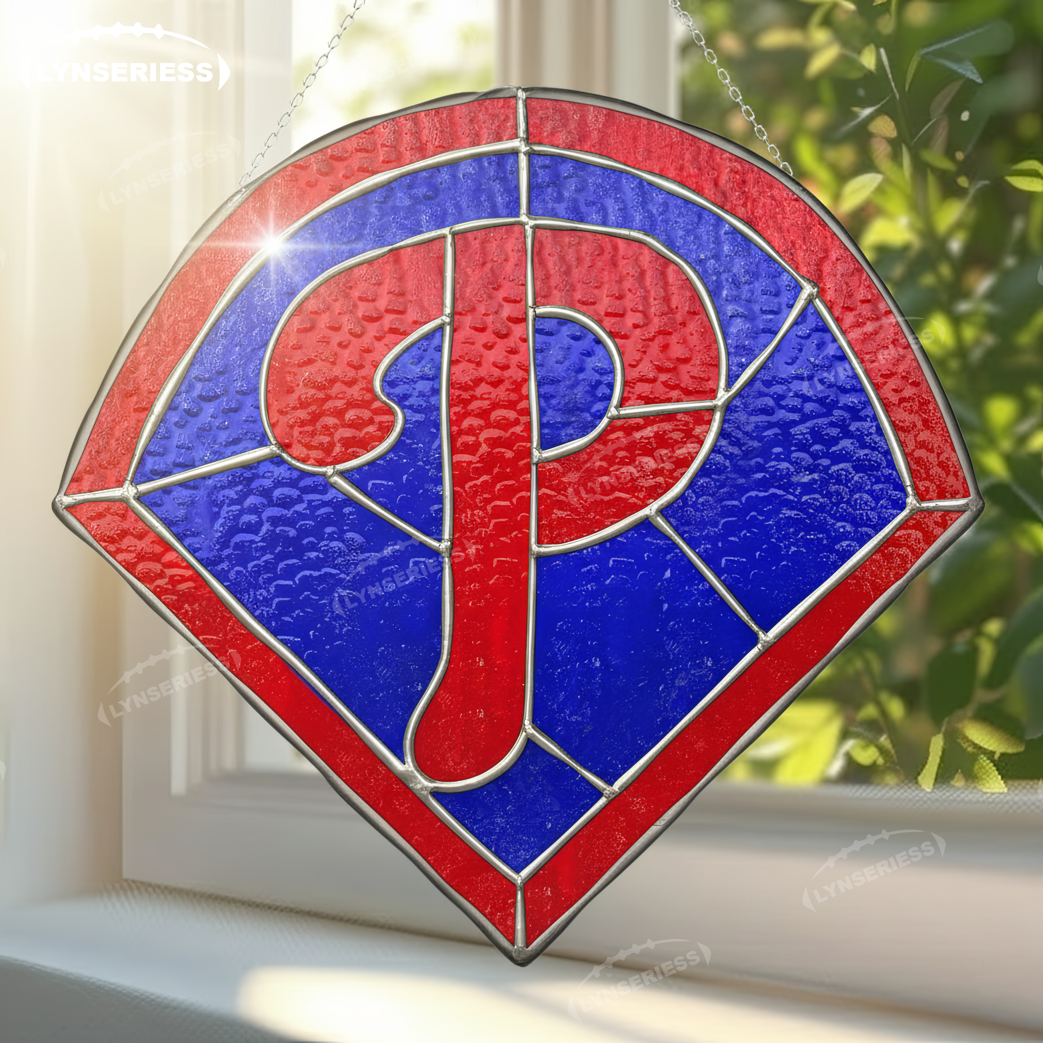 MLB Philadelphia Phillies Logo Artwork Handcrafted Stained Glass Suncatcher Fan Cave Decor MLB Gift Idea