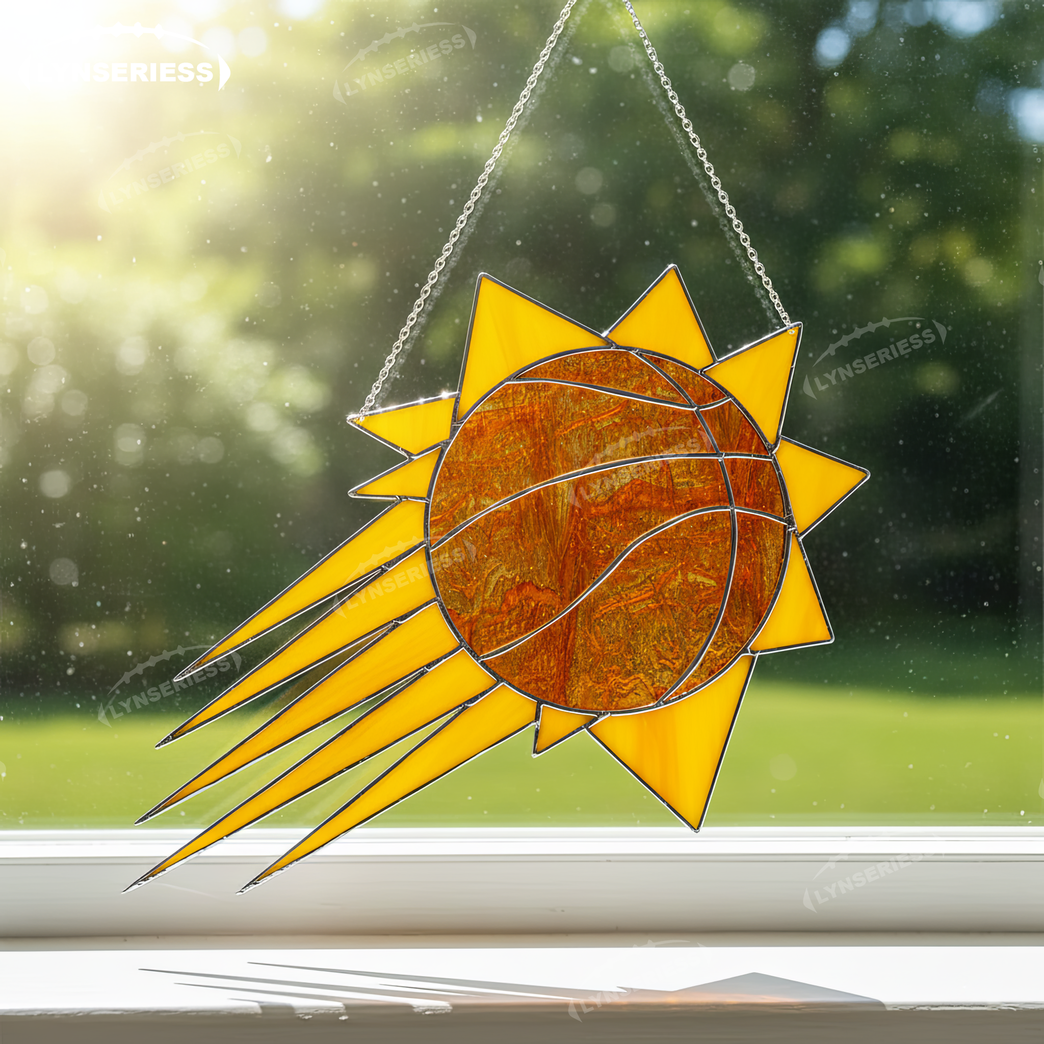 NBA Phoenix Suns Logo Artwork Handcrafted Stained Glass Suncatcher Fan Cave Decor NBA Gift Idea