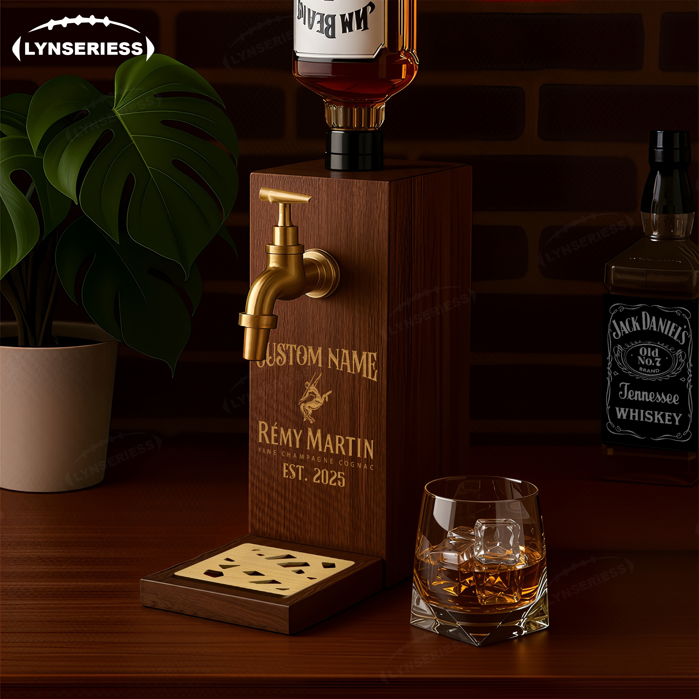 Personalized Remy Martin Cognac Artwork Engraved Wooden Whiskey Dispenser, Home Bar Pub Decor, Gift For Liquor Lover