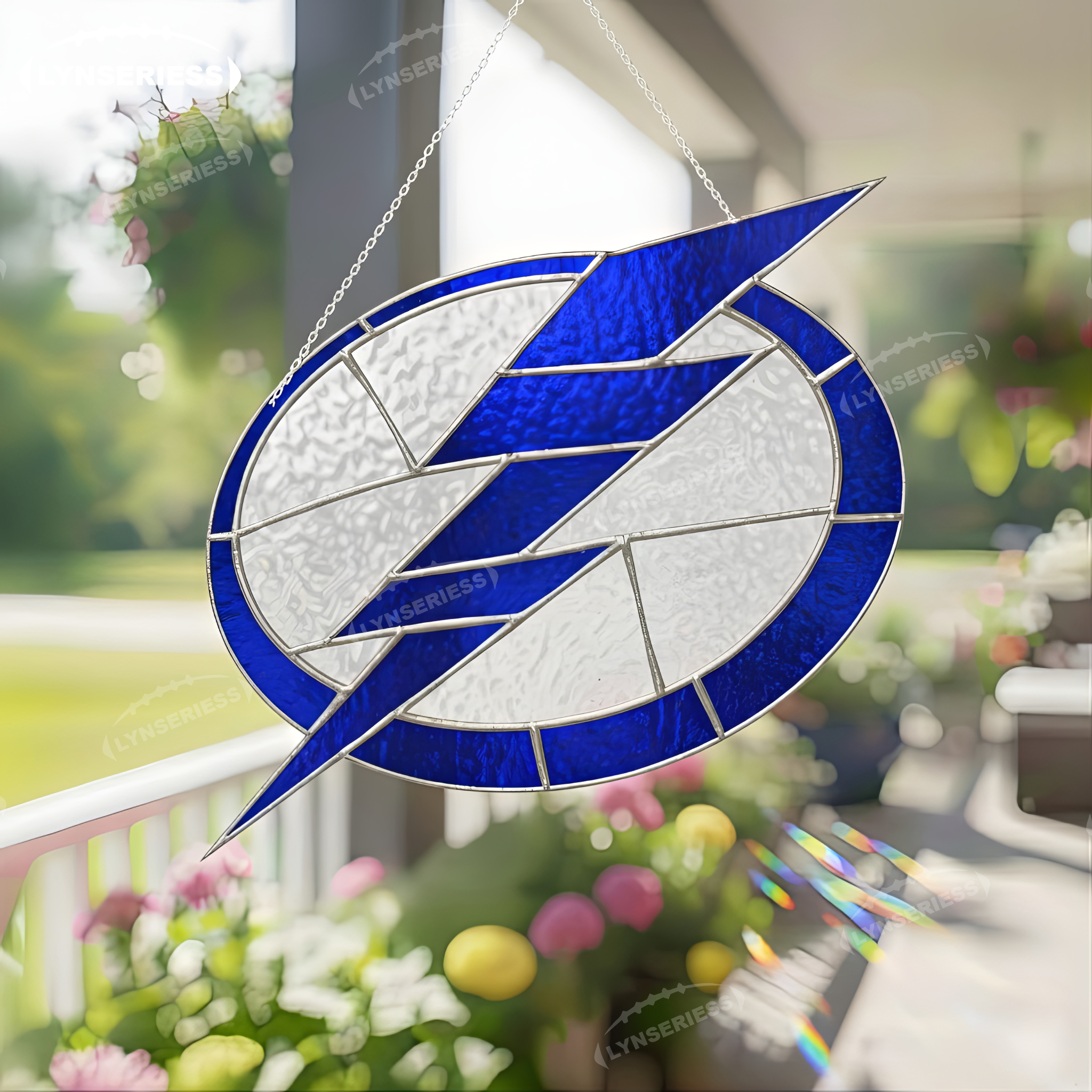 NHL Tampa Bay Lightning Logo Artwork Handcrafted Stained Glass Suncatcher Fan Cave Decor NHL Gift Idea