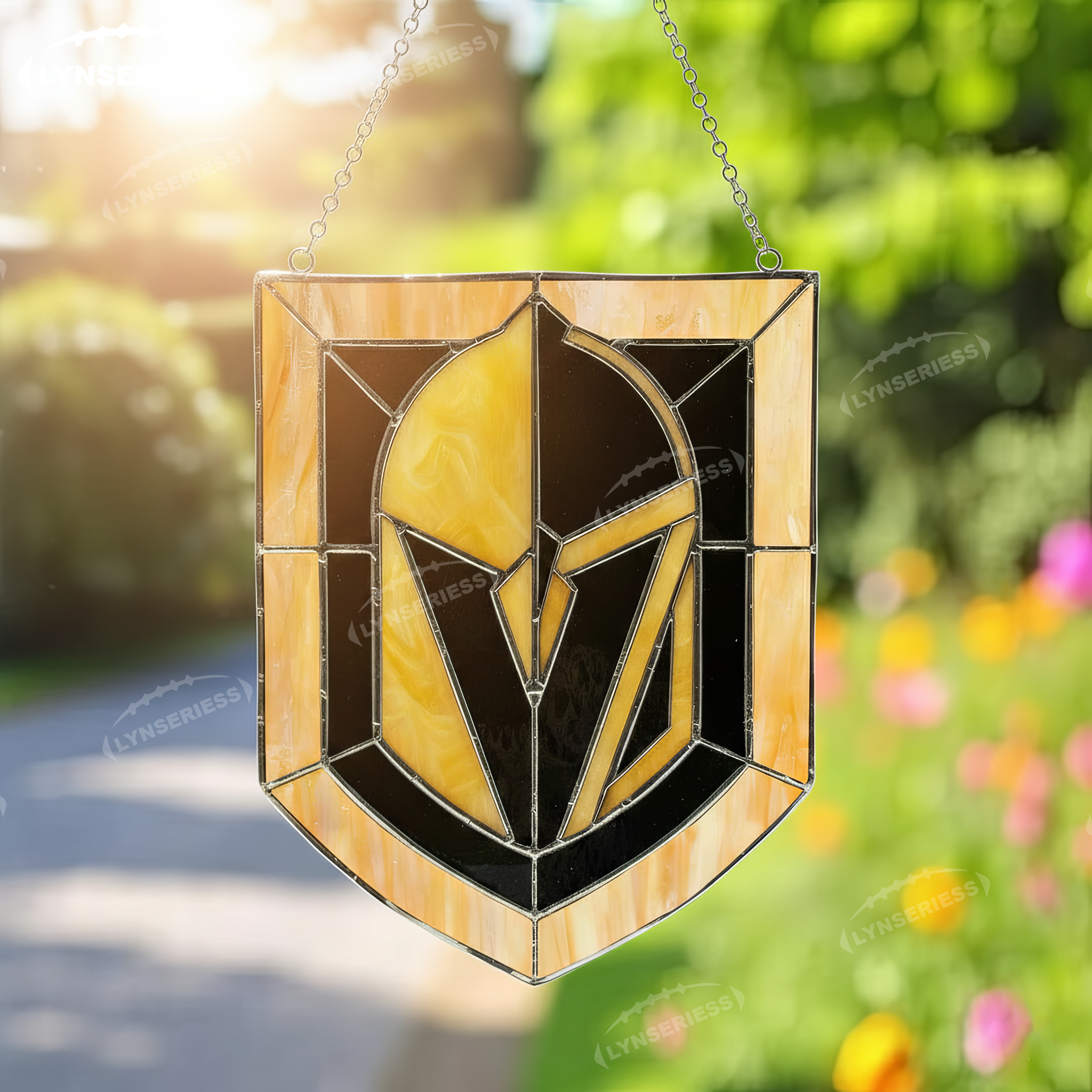 NHL Vegas Golden Knights Logo Artwork Handcrafted Stained Glass Suncatcher Fan Cave Decor NHL Gift Idea