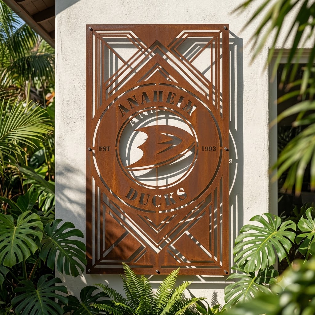 Anaheim Ducks NHL Fire Roasted Metal Wall Art Hockey Fan Gift Outdoor Patio Porch Vintage Decor
