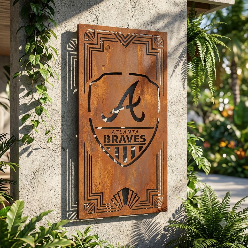 Atlanta Braves Shield Shape Metal Custom Metal Garden Panel MLB Fan Wall Art Home Decor