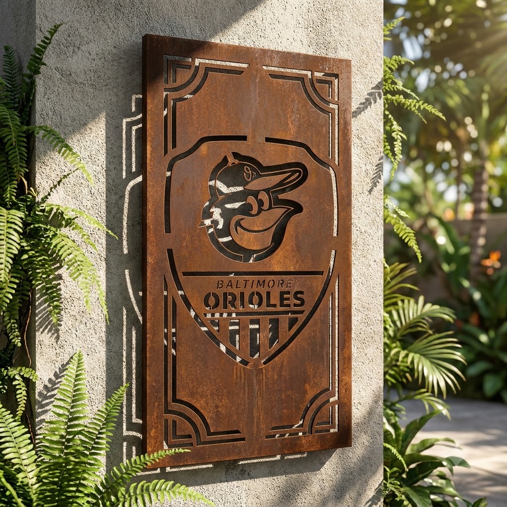 Baltimore Orioles Shield Shape Metal Custom Metal Garden Panel MLB Fan Wall Art Home Decor