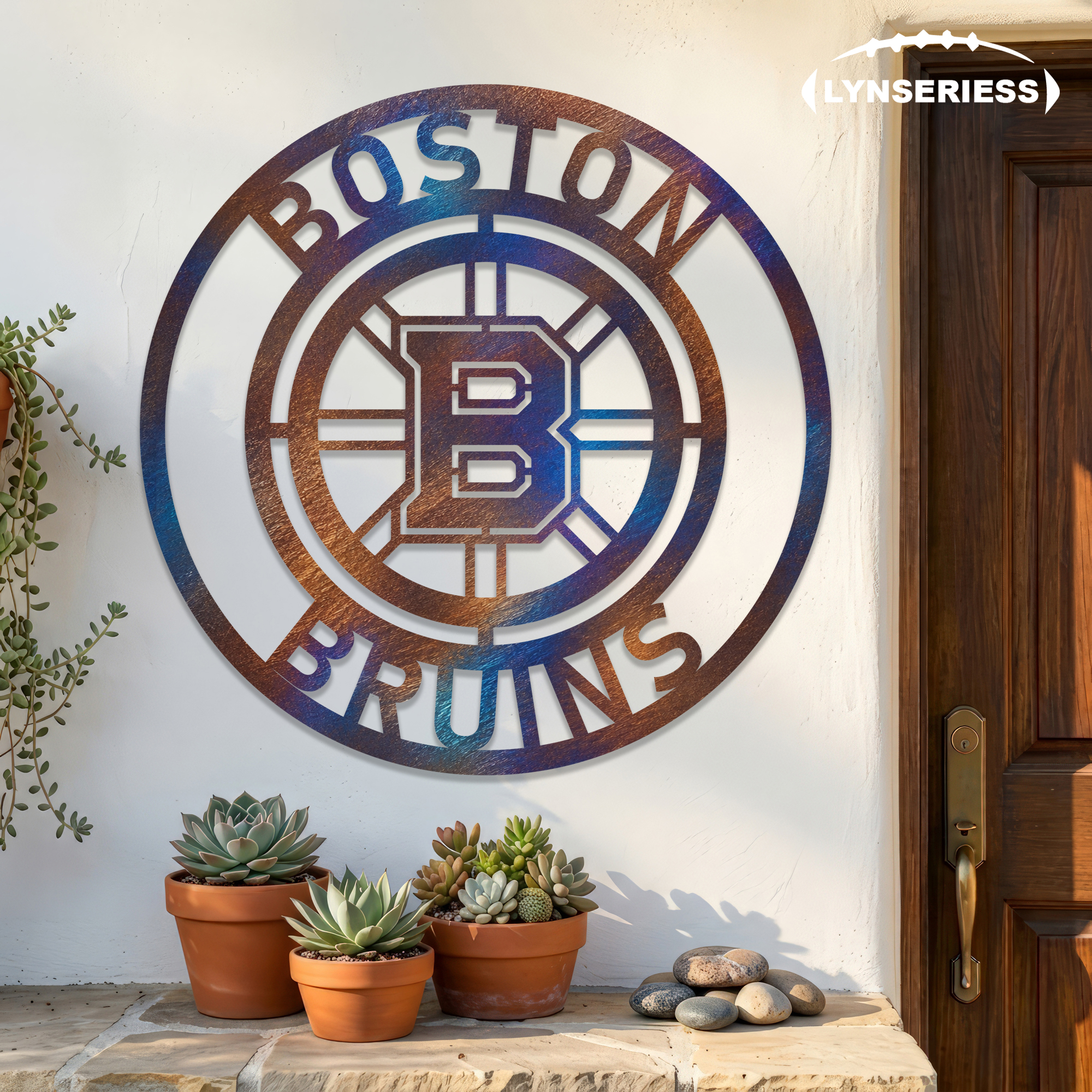 Boston Bruins NHL Fire Roasted Metal Wall Art Hockey Fan Gift Outdoor Patio Porch Vintage Decor