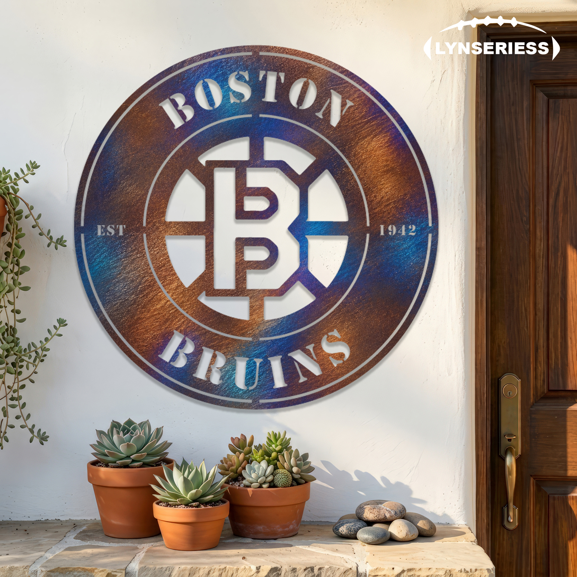 Boston Bruins NHL Fire Roasted Metal Wall Art Hockey Fan Gift Outdoor Patio Porch Vintage Decor