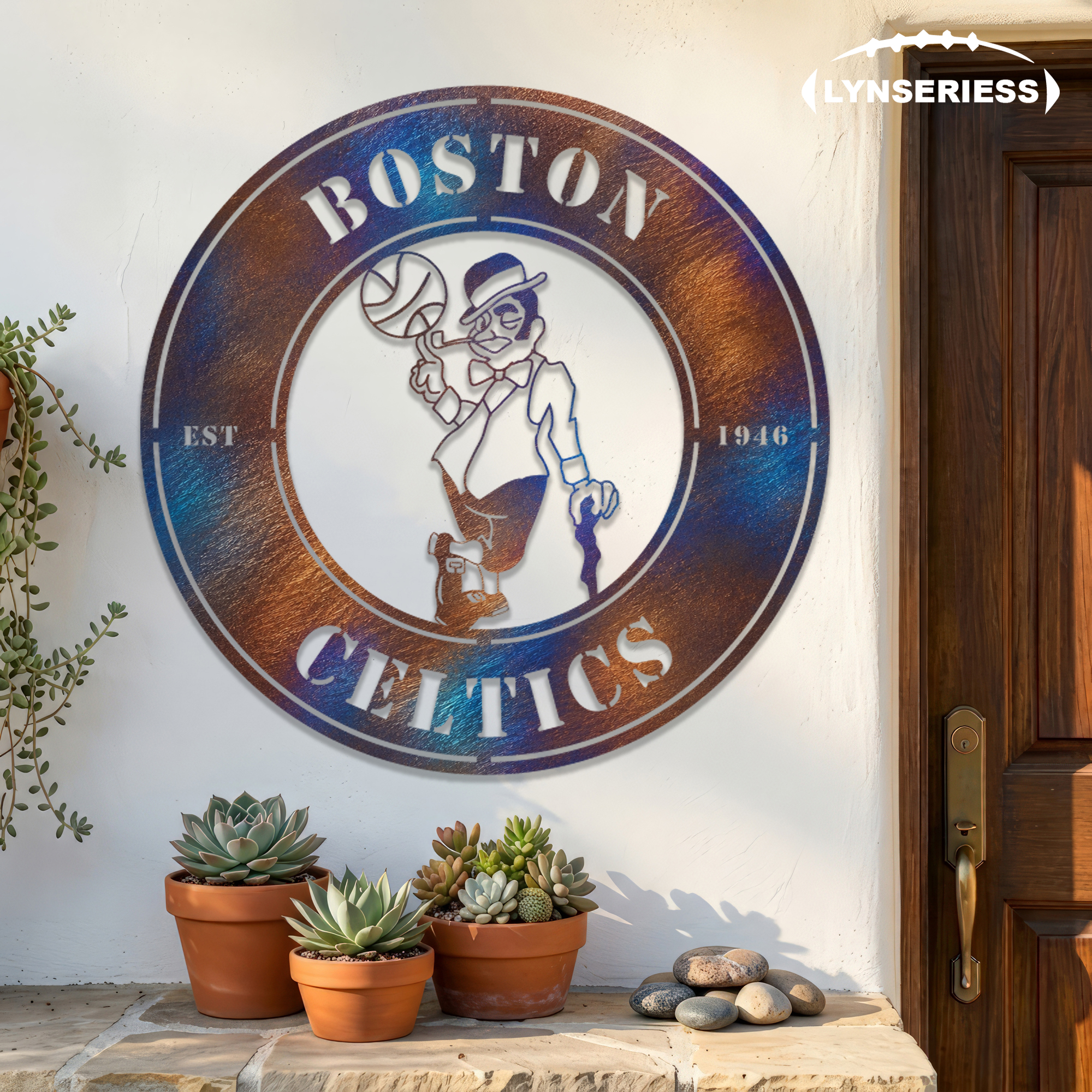 Boston Celtics NBA Fire Roasted Metal Wall Art Basketball Fan Gift Outdoor Patio Porch Vintage Decor