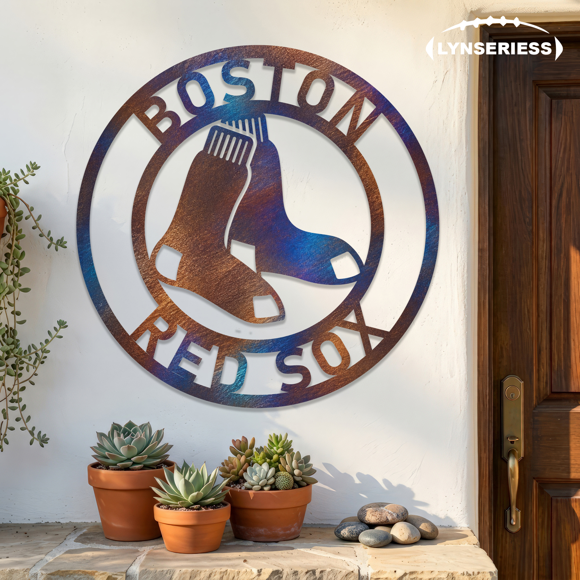 Boston Red Sox MLB Fire Roasted Metal Wall Art Baseball Fan Gift Outdoor Patio Porch Vintage Decor