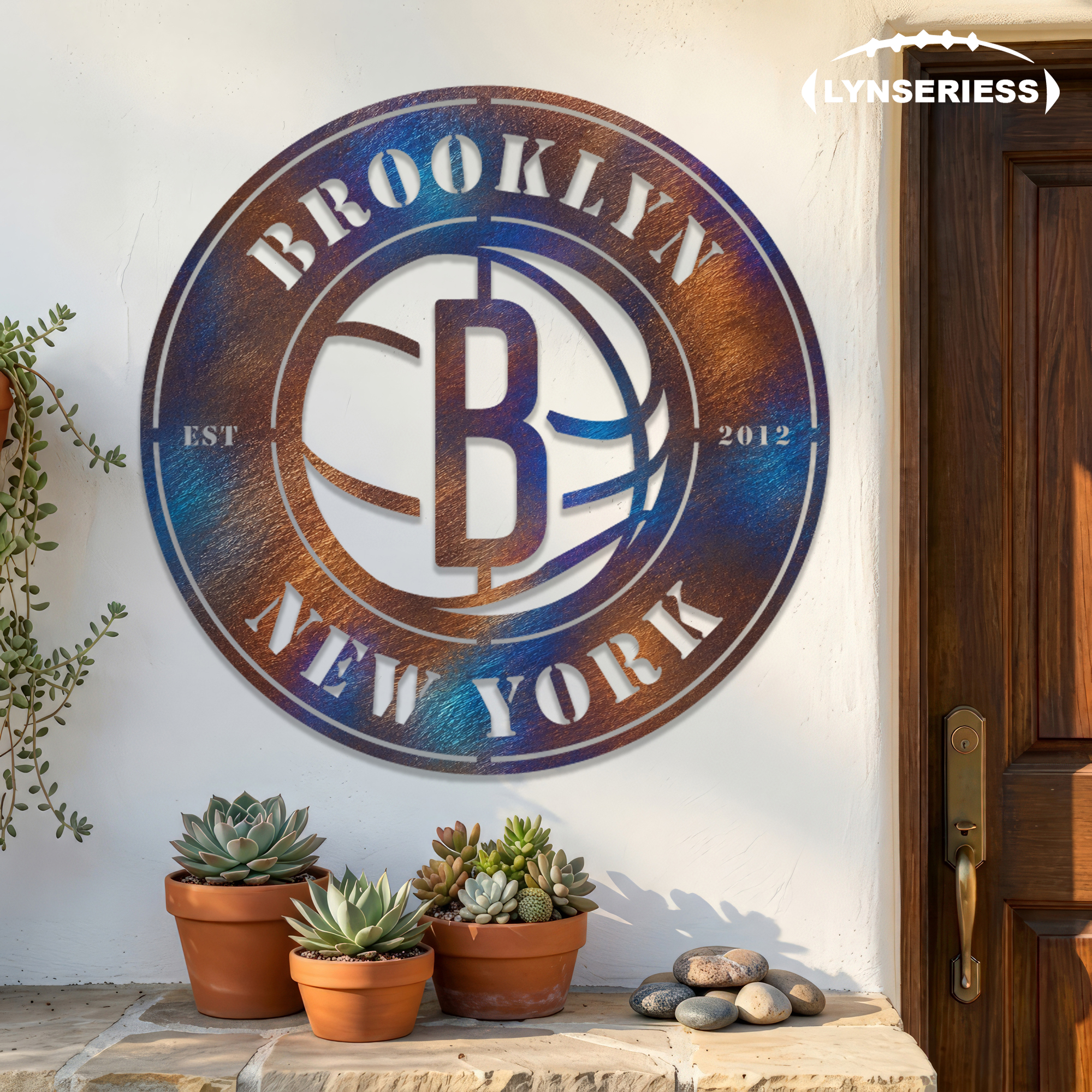Brooklyn Nets NBA Fire Roasted Metal Wall Art Basketball Fan Gift Outdoor Patio Porch Vintage Decor
