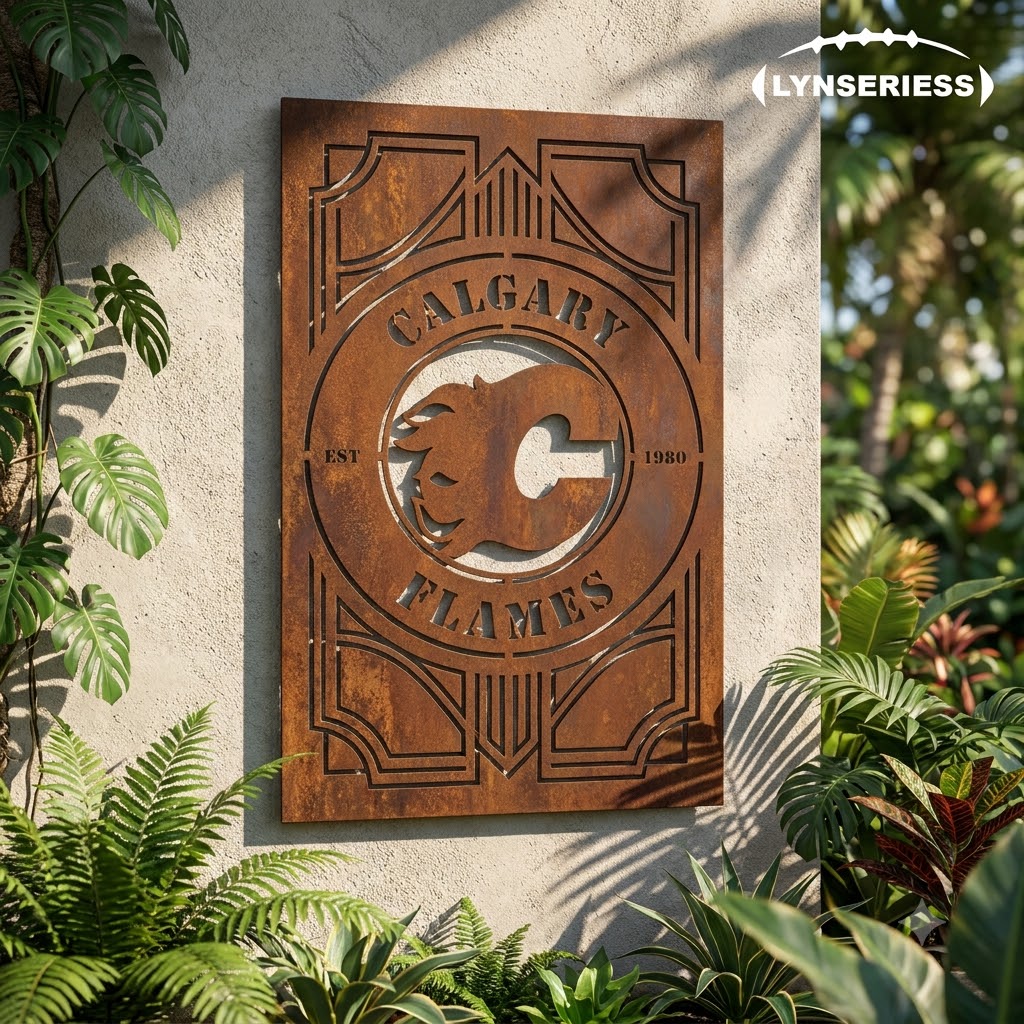 Calgary Flames Shield Shape Custom Metal Garden Panel NHL Fan Wall Art Home Decor