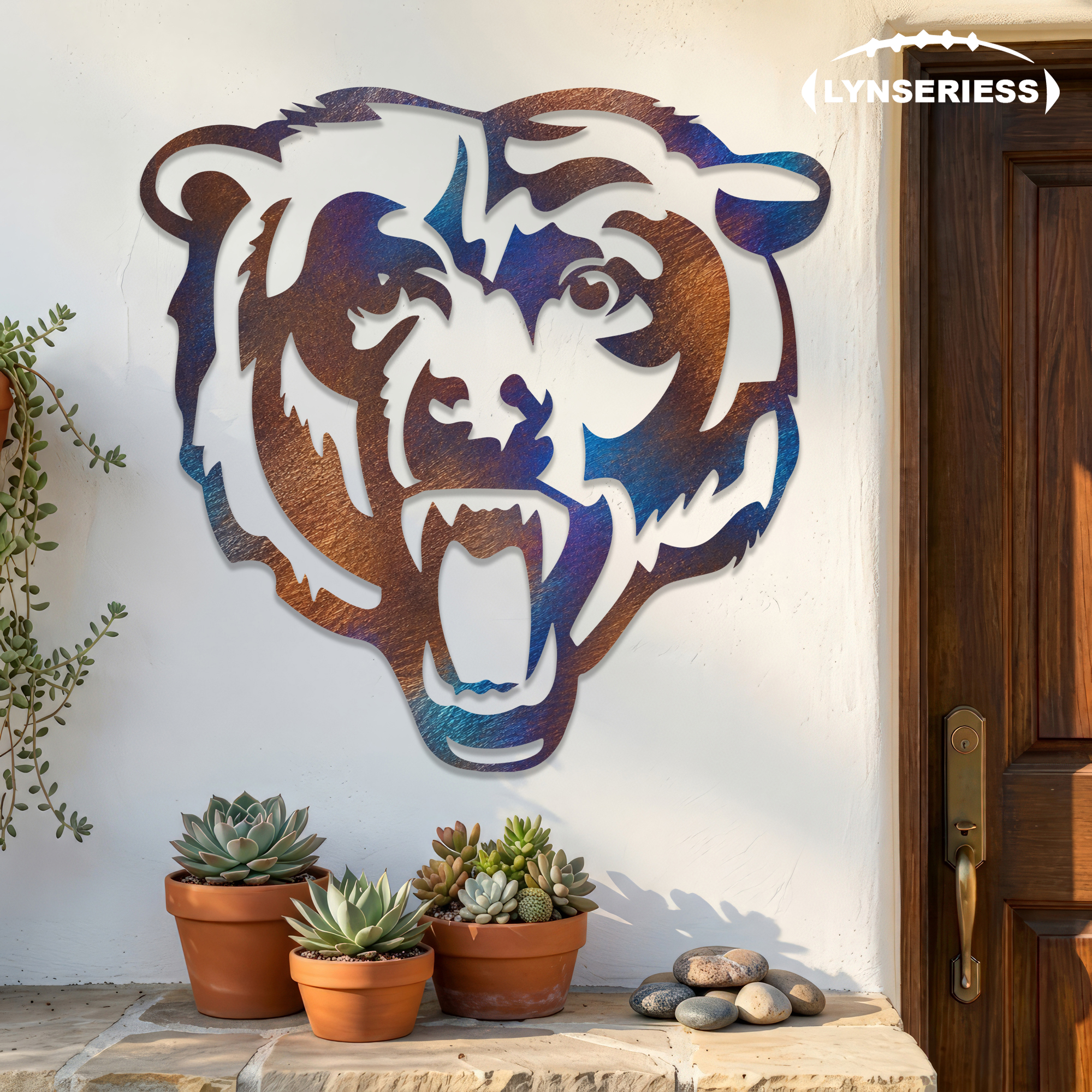 Chicago Bears 1 NFL Fire Roasted Metal Wall Art Football Fan Gift Outdoor Patio Porch Vintage Decor