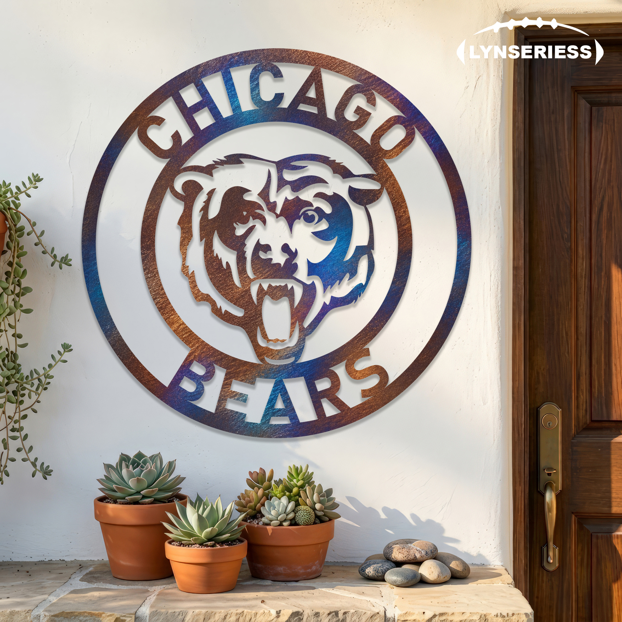 Chicago Bears 3 NFL Fire Roasted Metal Wall Art Football Fan Gift Outdoor Patio Porch Vintage Decor