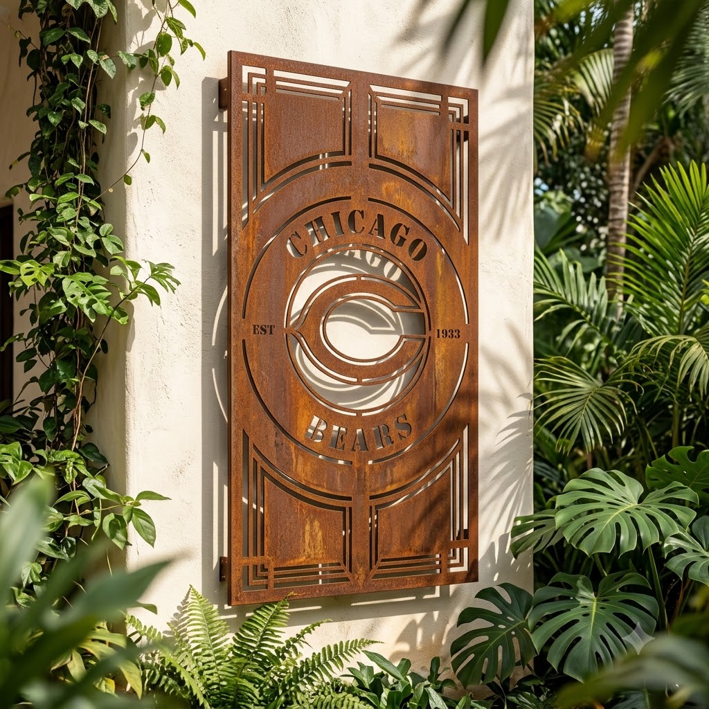 Chicago Bears NFL Fire Roasted Metal Wall Art Football Fan Gift Outdoor Patio Porch Vintage Decor