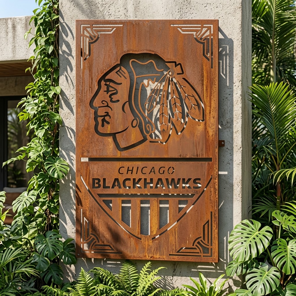 Chicago Blackhawks Shield Shape Custom Metal Garden Panel NHL Fan Wall Art Home Decor