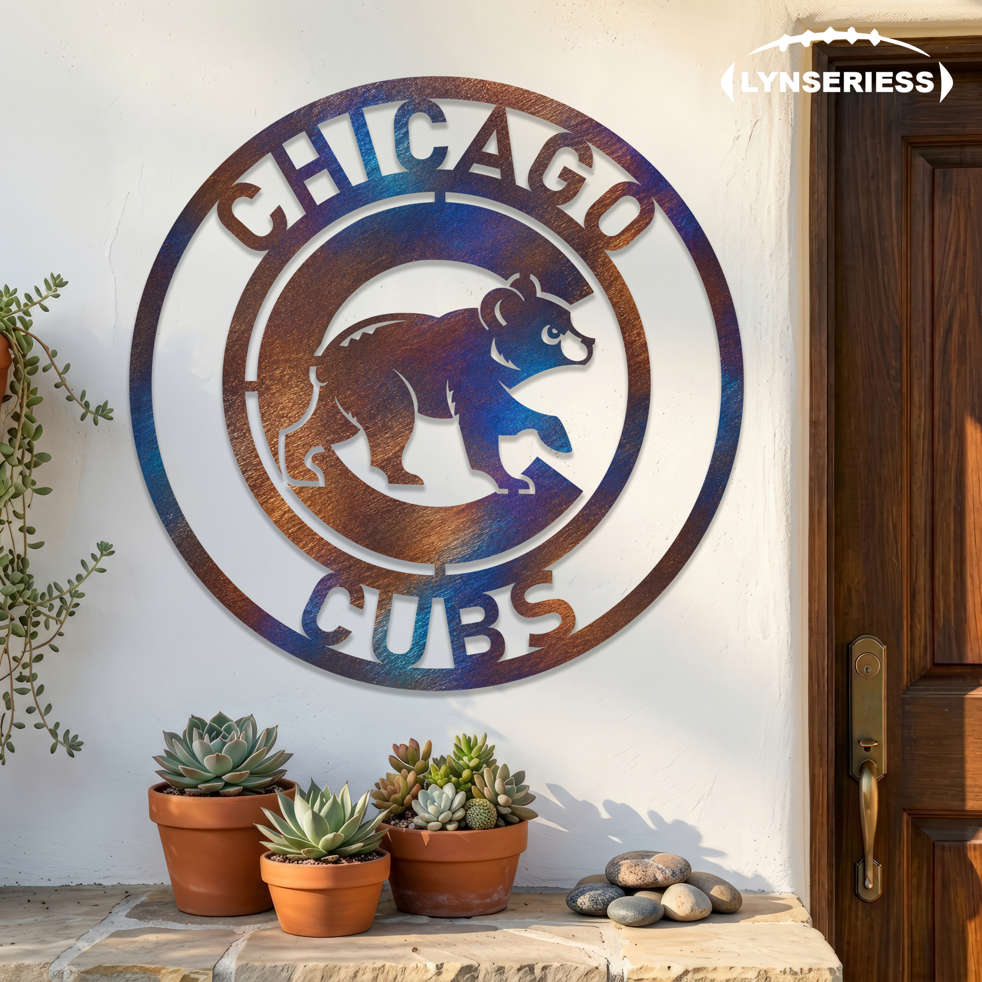 Chicago Cubs 1 MLB Fire Roasted Metal Wall Art Baseball Fan Gift Outdoor Patio Porch Vintage Decor