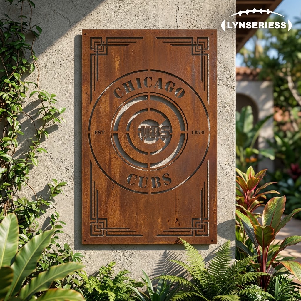 Chicago Cubs MLB Fire Roasted Metal Wall Art Baseball Fan Gift Outdoor Patio Porch Vintage Decor