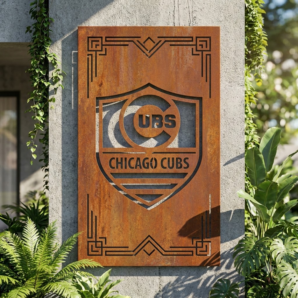 Chicago Cubs Shield Shape Metal Custom Metal Garden Panel MLB Fan Wall Art Home Decor
