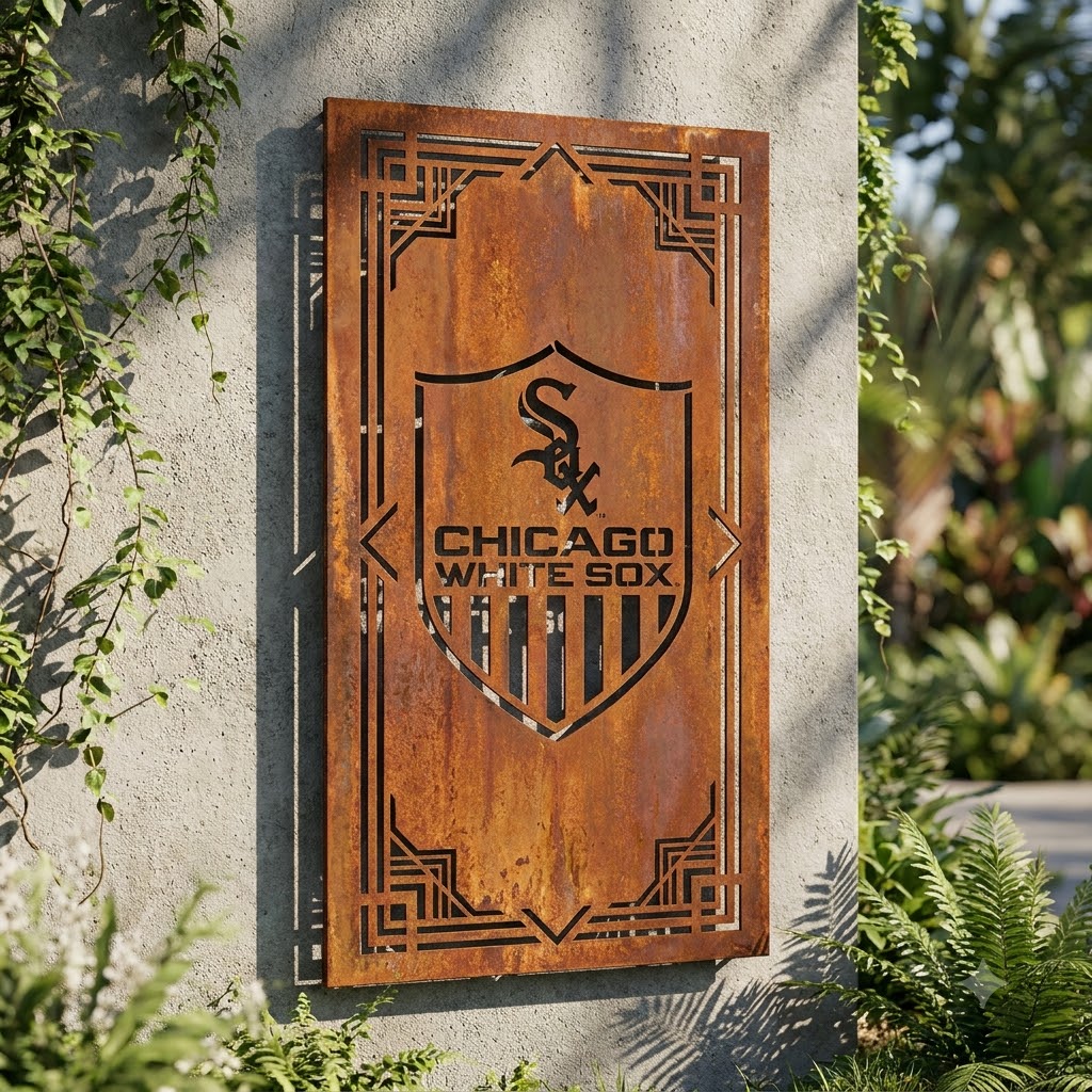 Chicago White Sox Shield Shape Metal Custom Metal Garden Panel MLB Fan Wall Art Home Decor