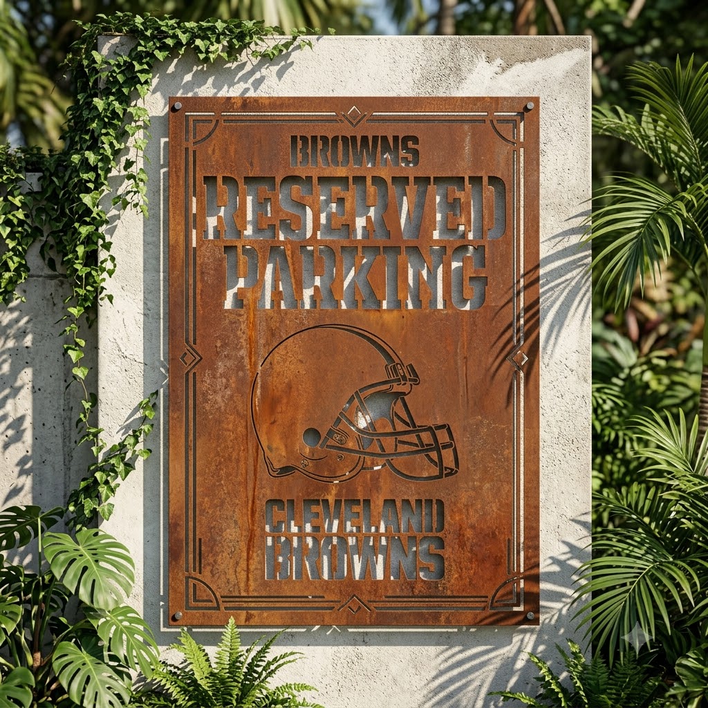 Cleveland Browns Reserved Parking Custom Logo Metal Wall Panel – NFL American Football Fan Decor Gift