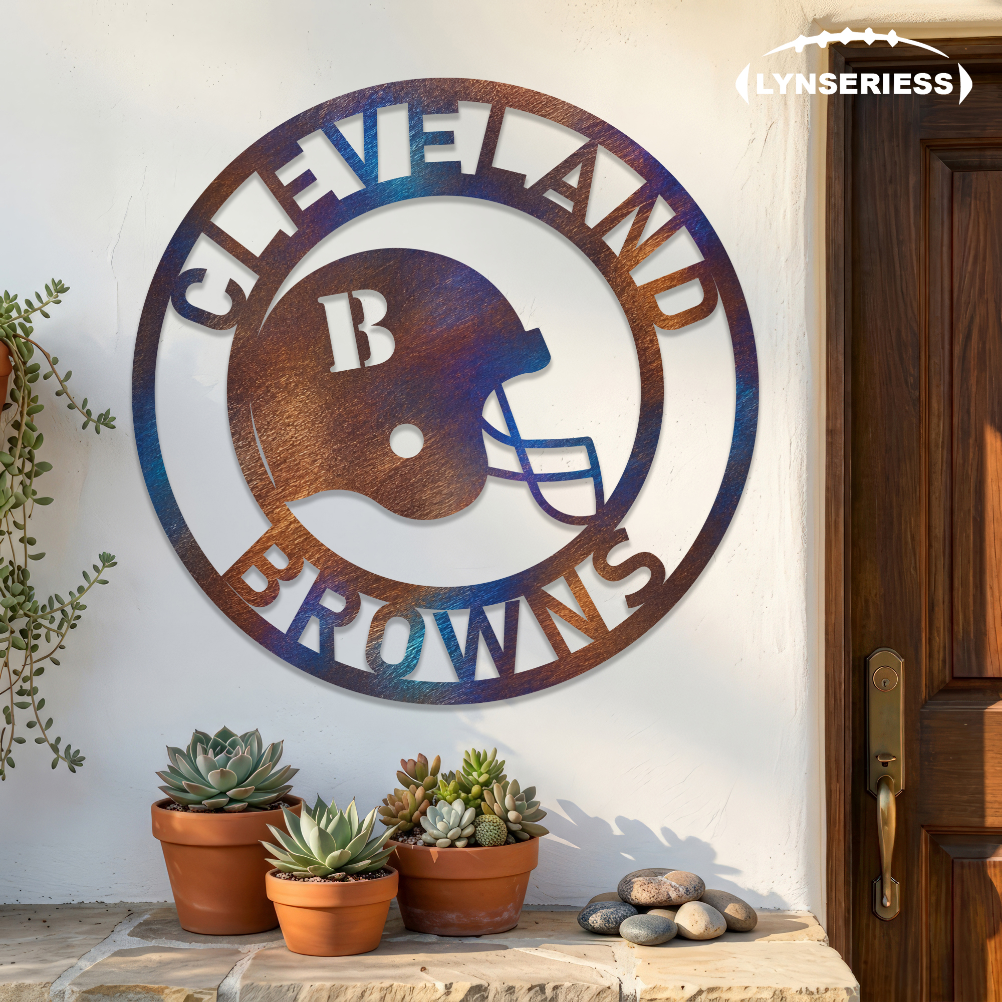 Cleveland Browns NFL Fire Roasted Metal Wall Art Football Fan Gift Outdoor Patio Porch Vintage Decor