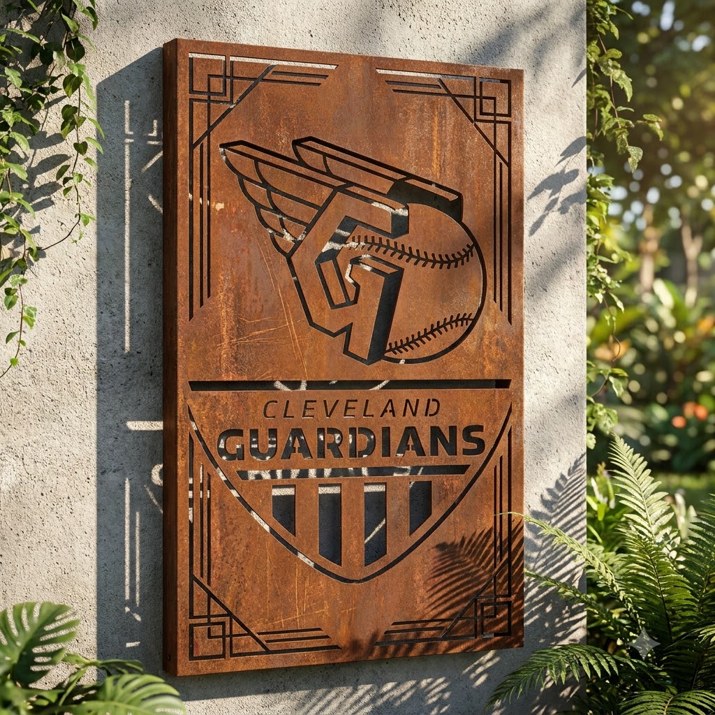 Cleveland Guardians Shield Shape Metal Custom Metal Garden Panel MLB Fan Wall Art Home Decor