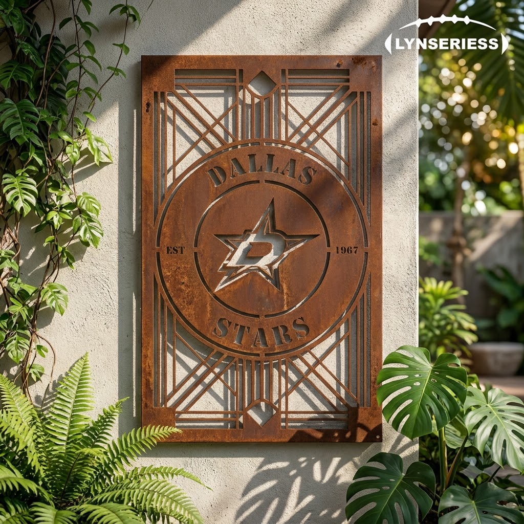 Dallas Stars NHL Fire Roasted Metal Wall Art Hockey Fan Gift Outdoor Patio Porch Vintage Decor