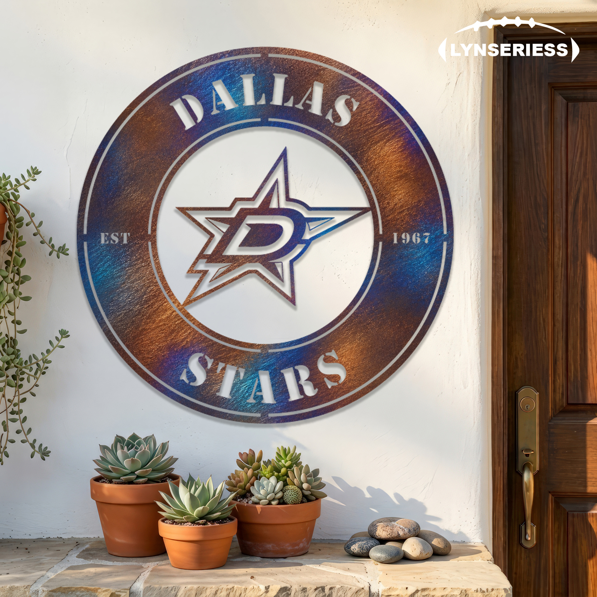 Dallas Stars NHL Fire Roasted Metal Wall Art Hockey Fan Gift Outdoor Patio Porch Vintage Decor