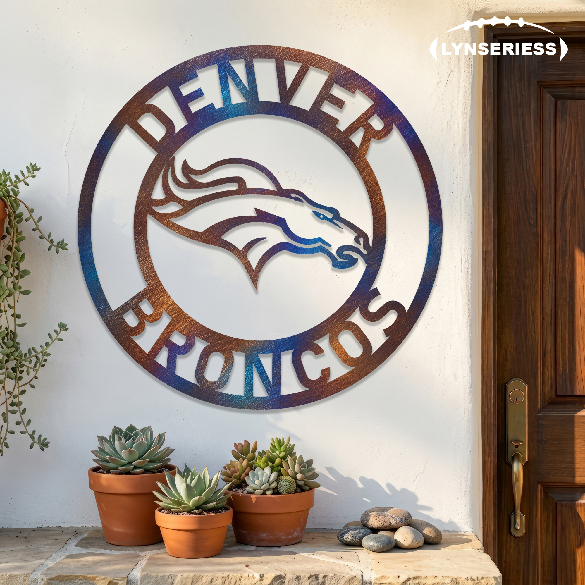 Denver Broncos NFL Fire Roasted Metal Wall Art Football Fan Gift Outdoor Patio Porch Vintage Decor