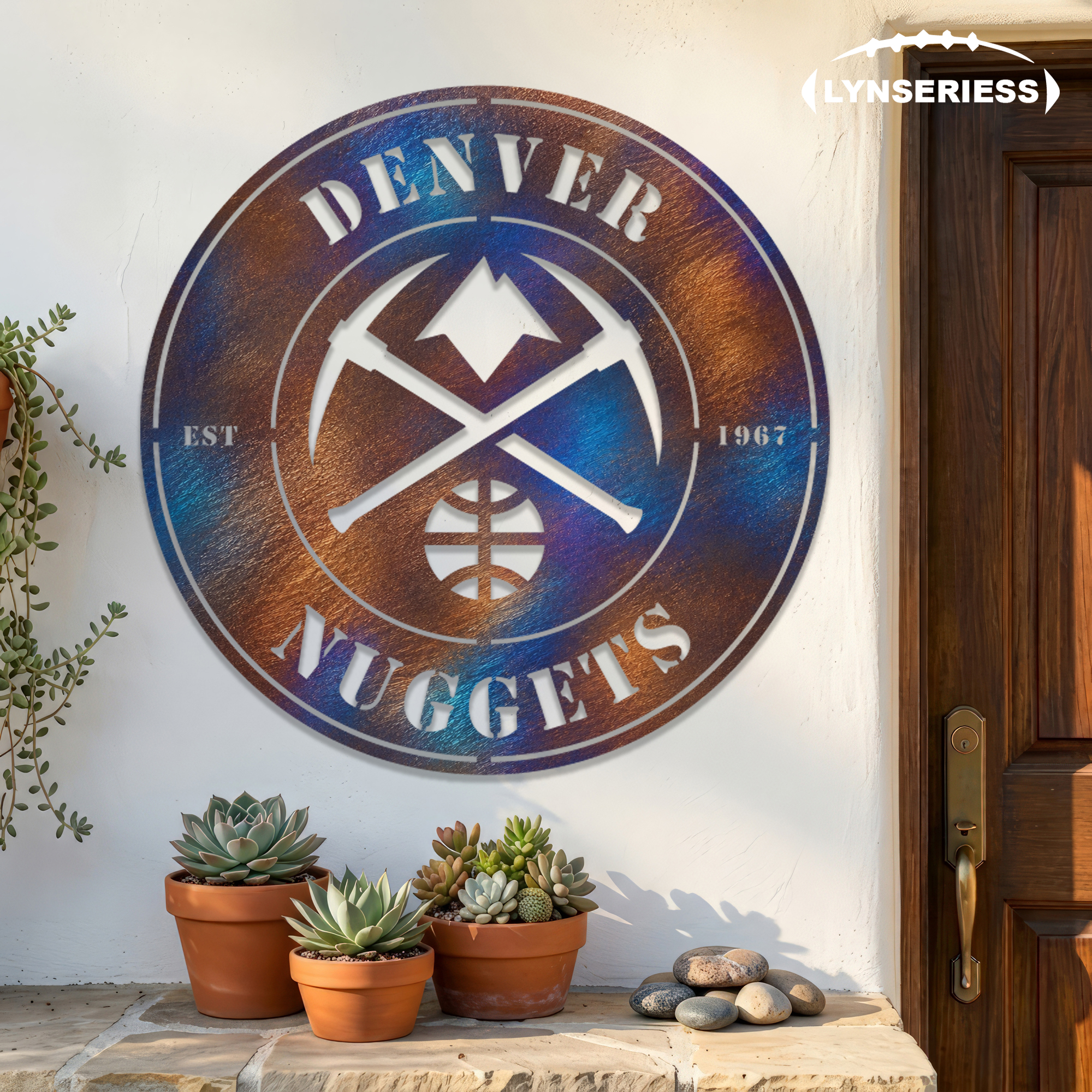 Denver Nuggets NBA Fire Roasted Metal Wall Art Basketball Fan Gift Outdoor Patio Porch Vintage Decor