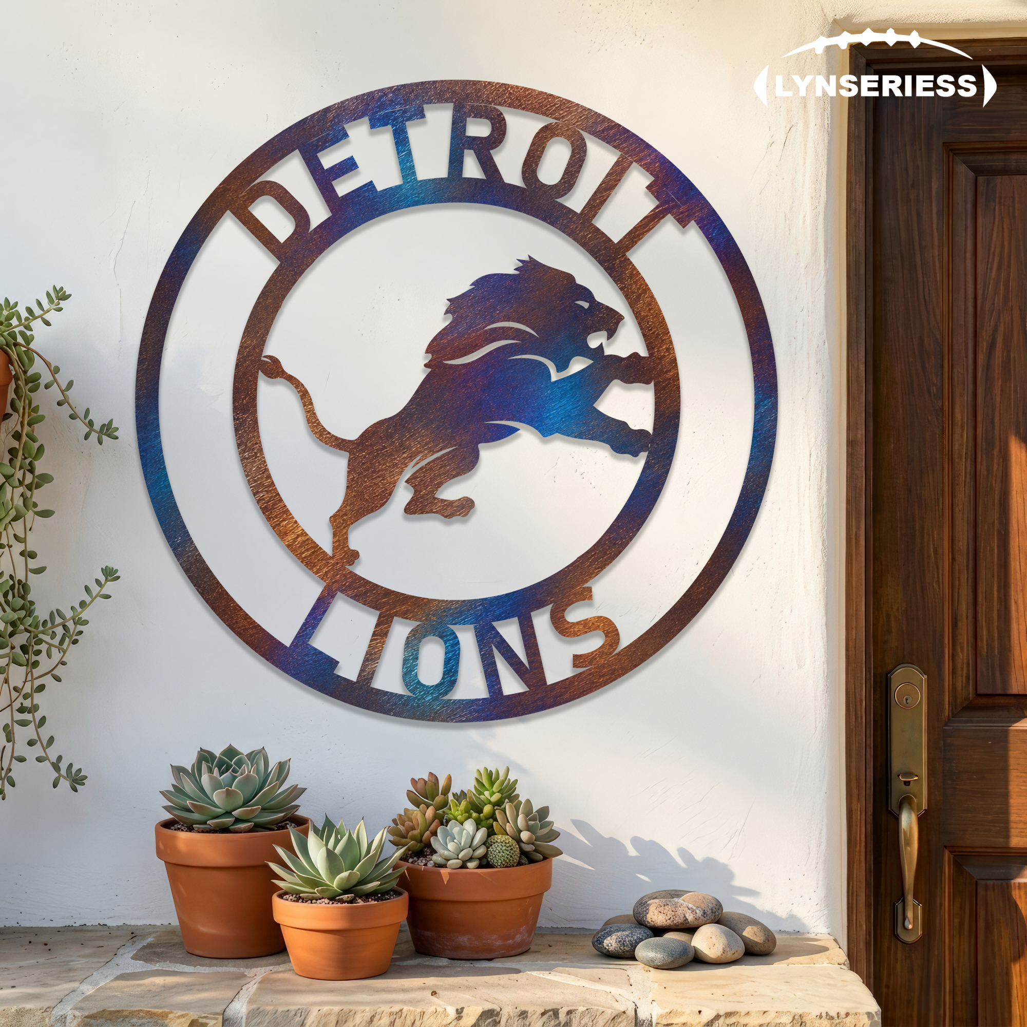 Detroit Lions NFL Fire Roasted Metal Wall Art Football Fan Gift Outdoor Patio Porch Vintage Decor