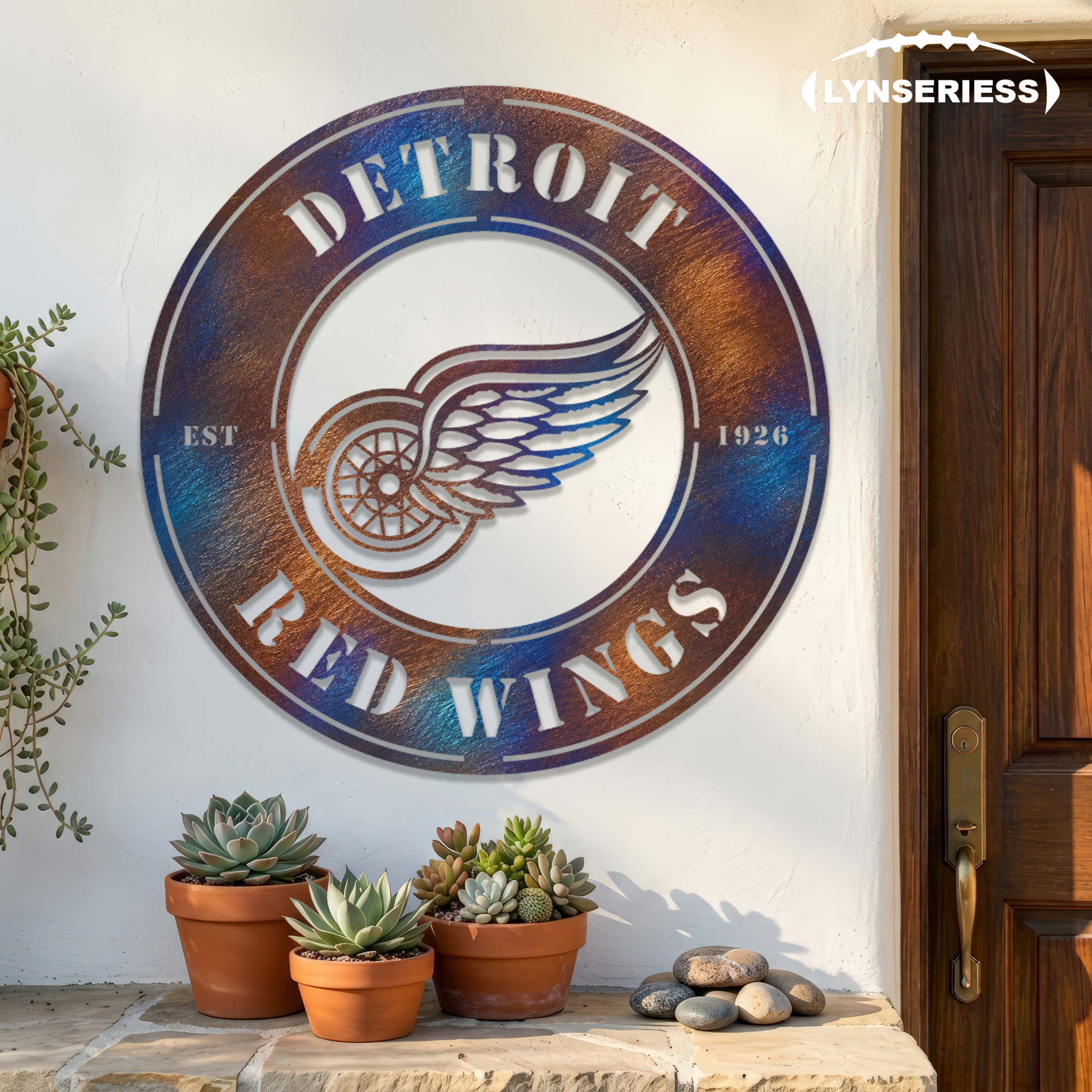 Detroit Red Wings NHL Fire Roasted Metal Wall Art Hockey Fan Gift Outdoor Patio Porch Vintage Decor