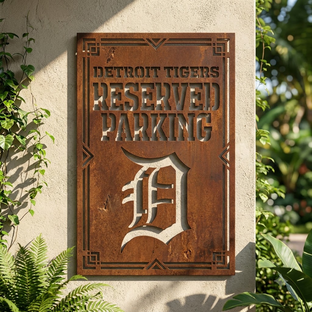 Detroit Tigers Reserved Parking Metal Custom Metal Garden Panel MLB Fan Wall Art Decor