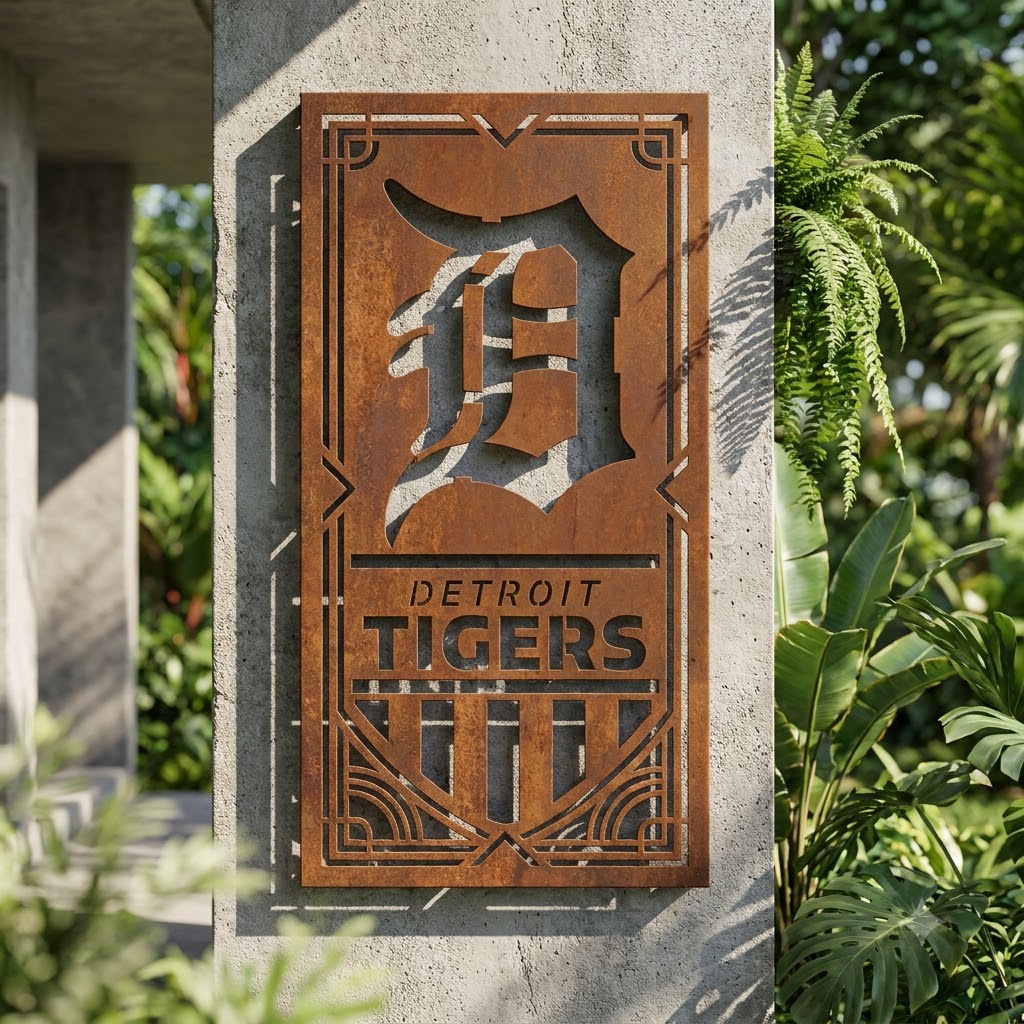 Detroit Tigers Shield Shape Metal Custom Metal Garden Panel MLB Fan Wall Art Home Decor