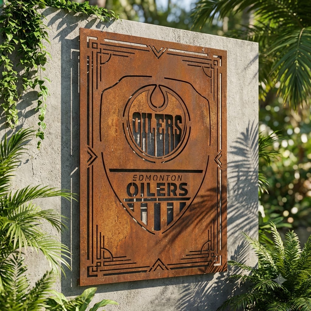 Edmonton Oilers Shield Shape Custom Metal Garden Panel NHL Fan Wall Art Home Decor