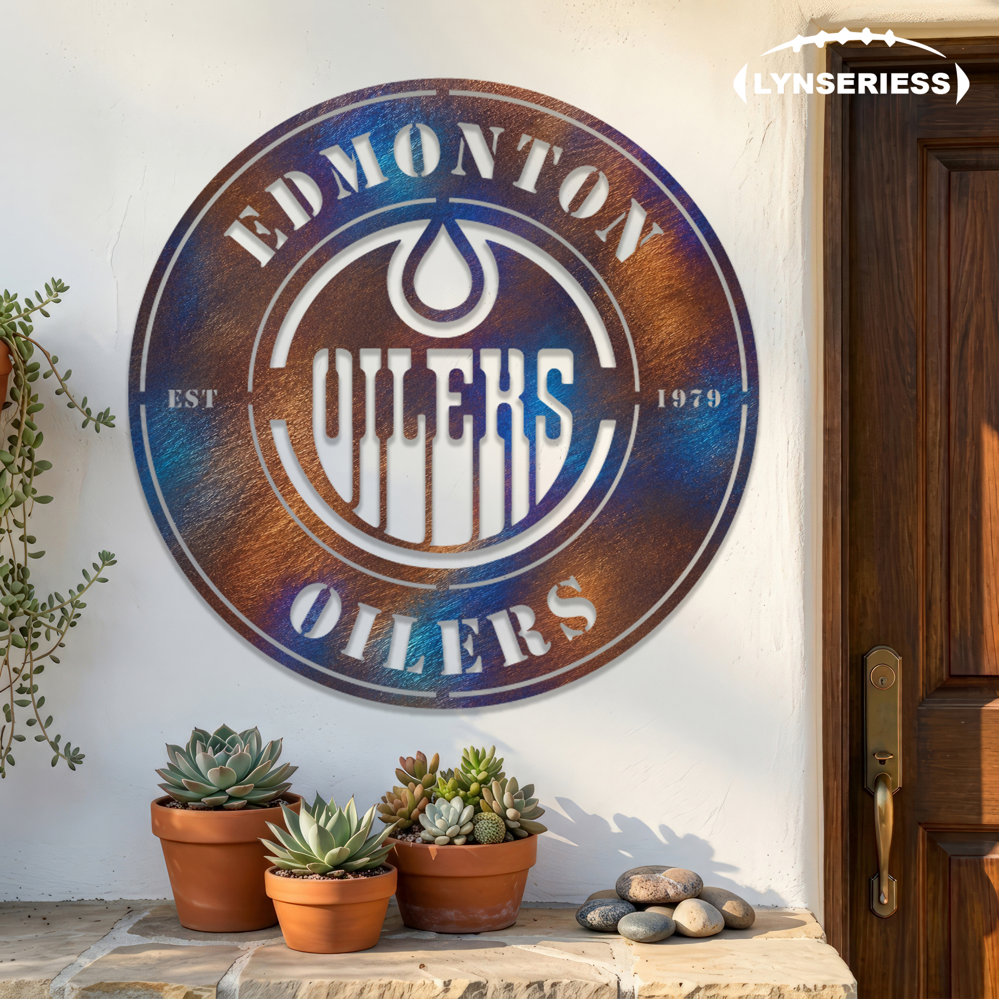 Edmonton Oilers NHL Fire Roasted Metal Wall Art Hockey Fan Gift Outdoor Patio Porch Vintage Decor