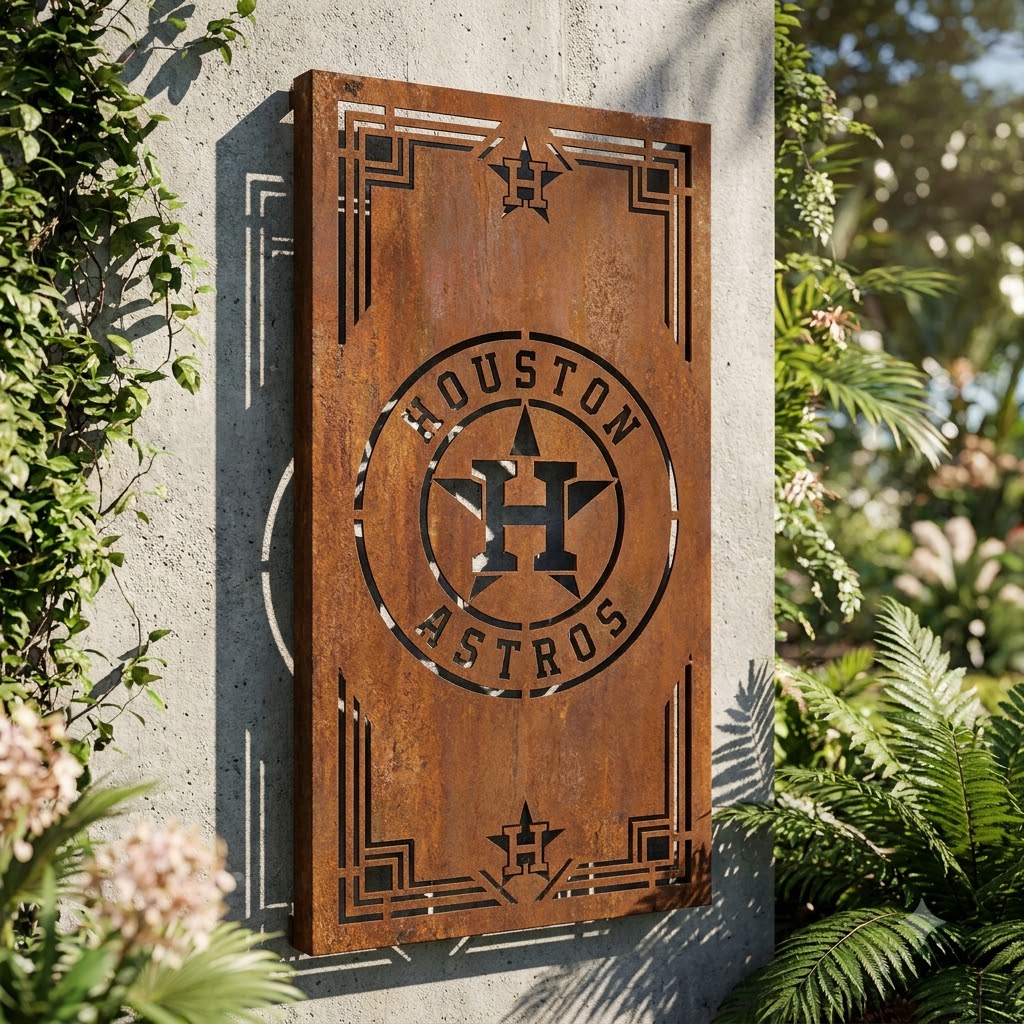 Houston Astros Metal Custom Metal Garden Panel Home Bar Wall Art Decor